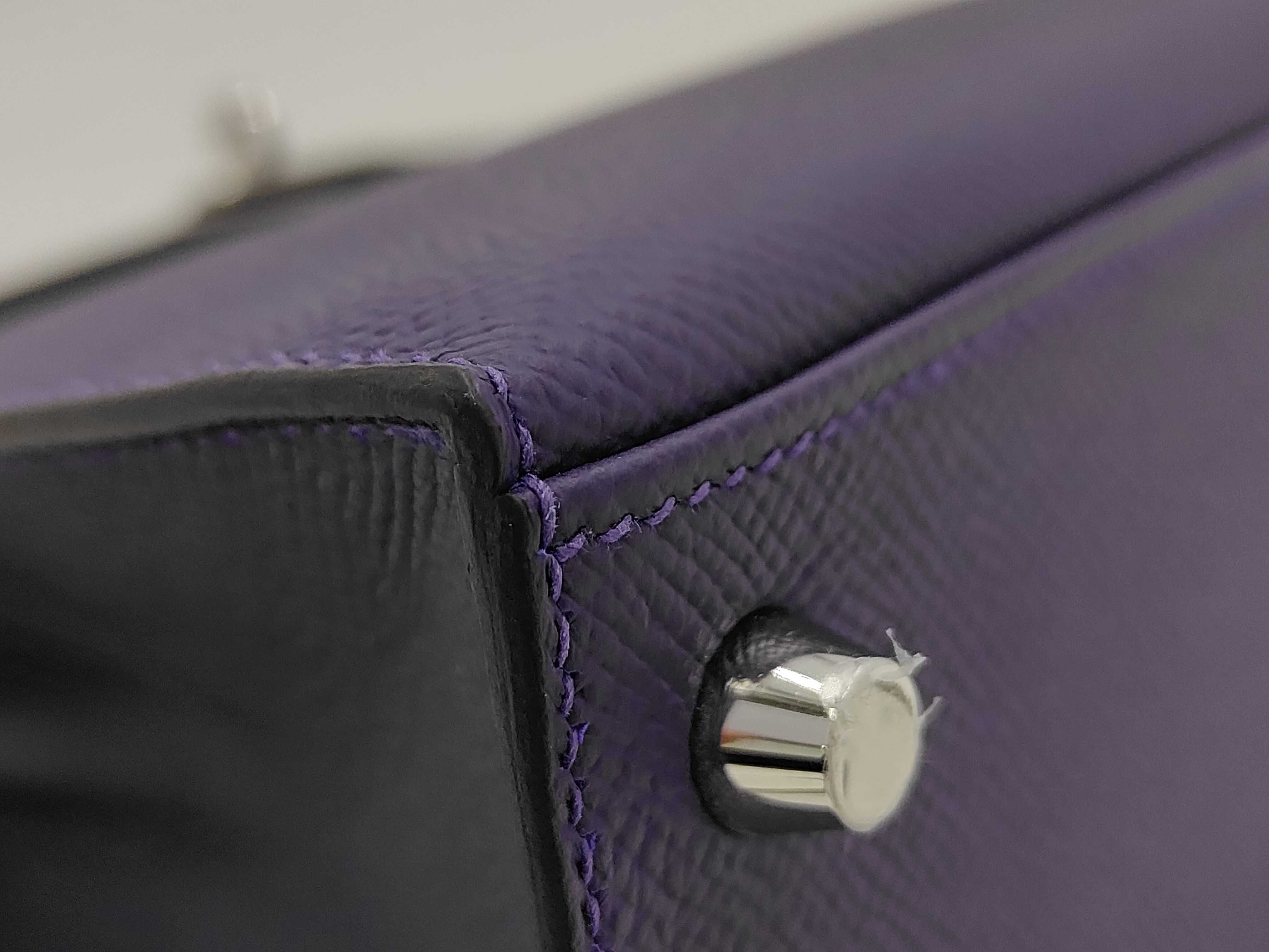 Kelly 25 Epsom purple handbag with silver hardware (G stamp) — view 4