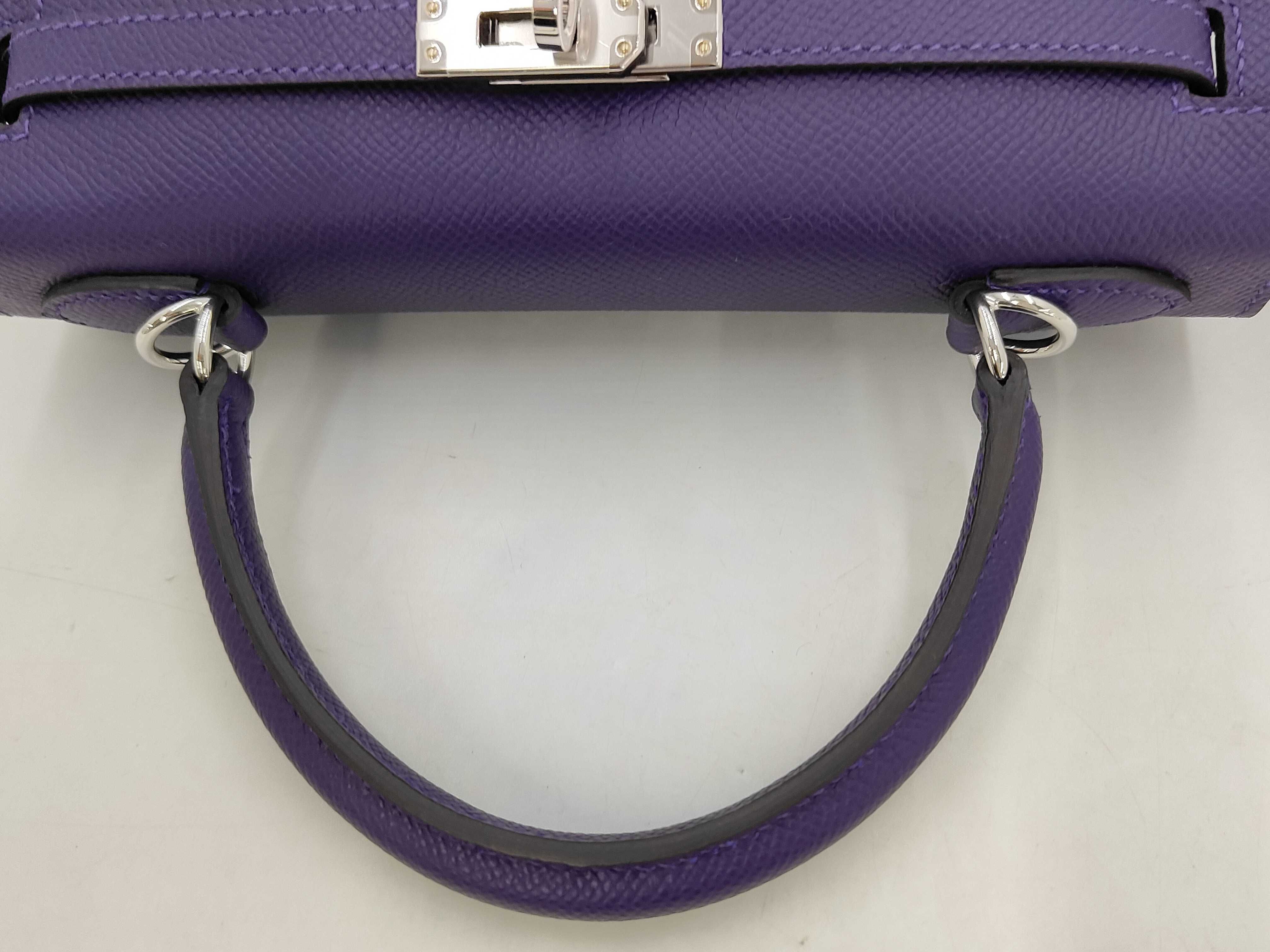 Kelly 25 Epsom purple handbag with silver hardware (G stamp) — view 5