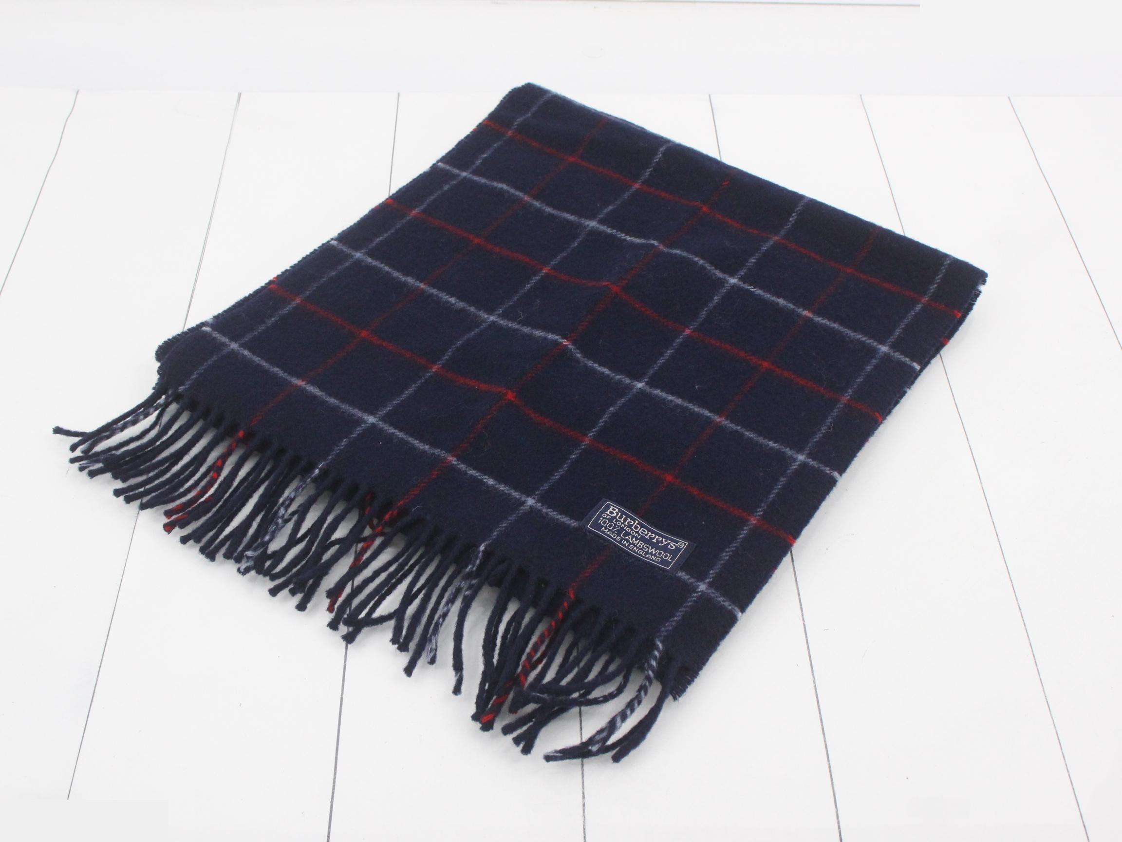 Nova Check Scarf, Navy, 100% Wool
