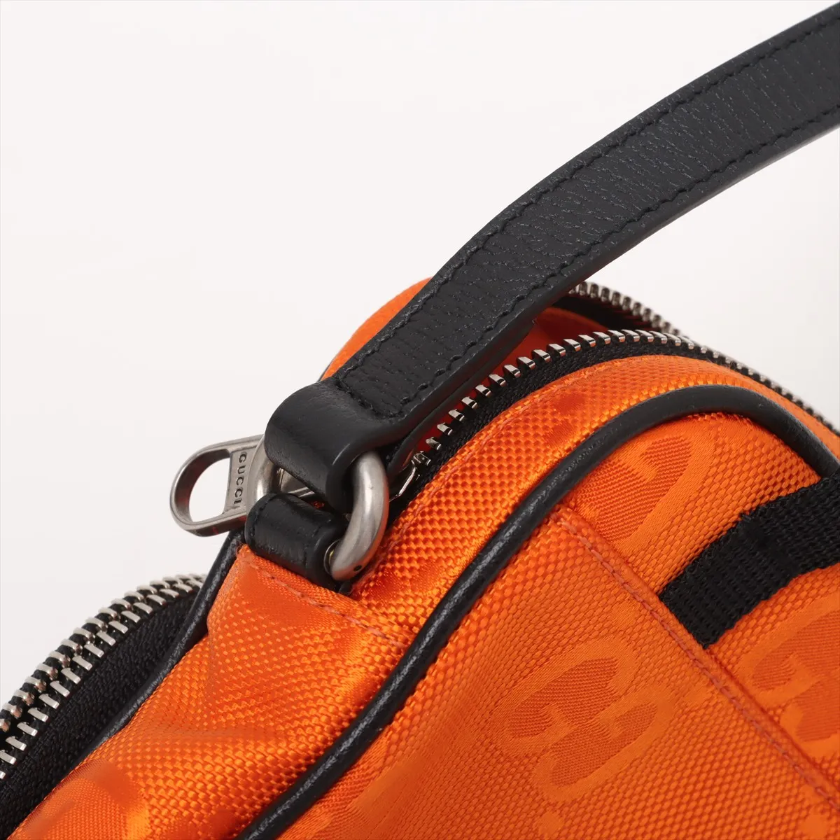 Off the Grid Nylon x Leather Shoulder Bag Orange x Black 643882 — view 11