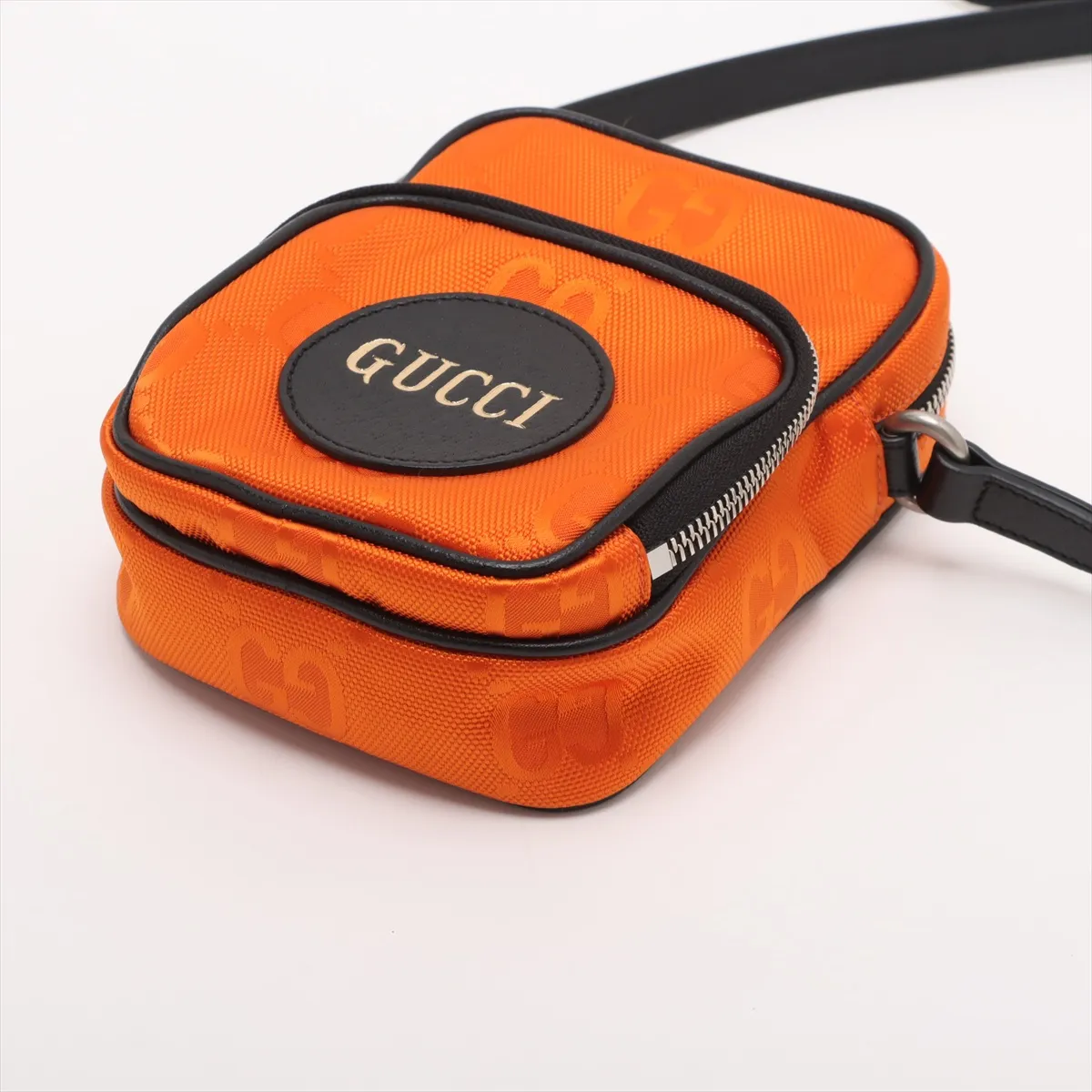 Off the Grid Nylon x Leather Shoulder Bag Orange x Black 643882 — view 3