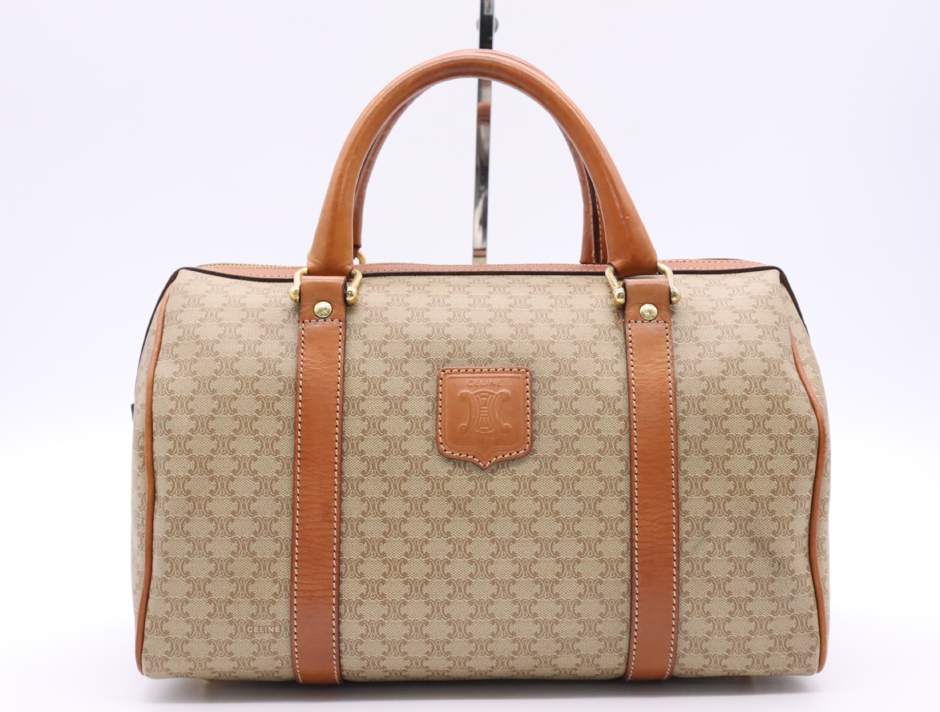 PVC x Leather Macadam Boston Bag, Brown, Gold Hardware