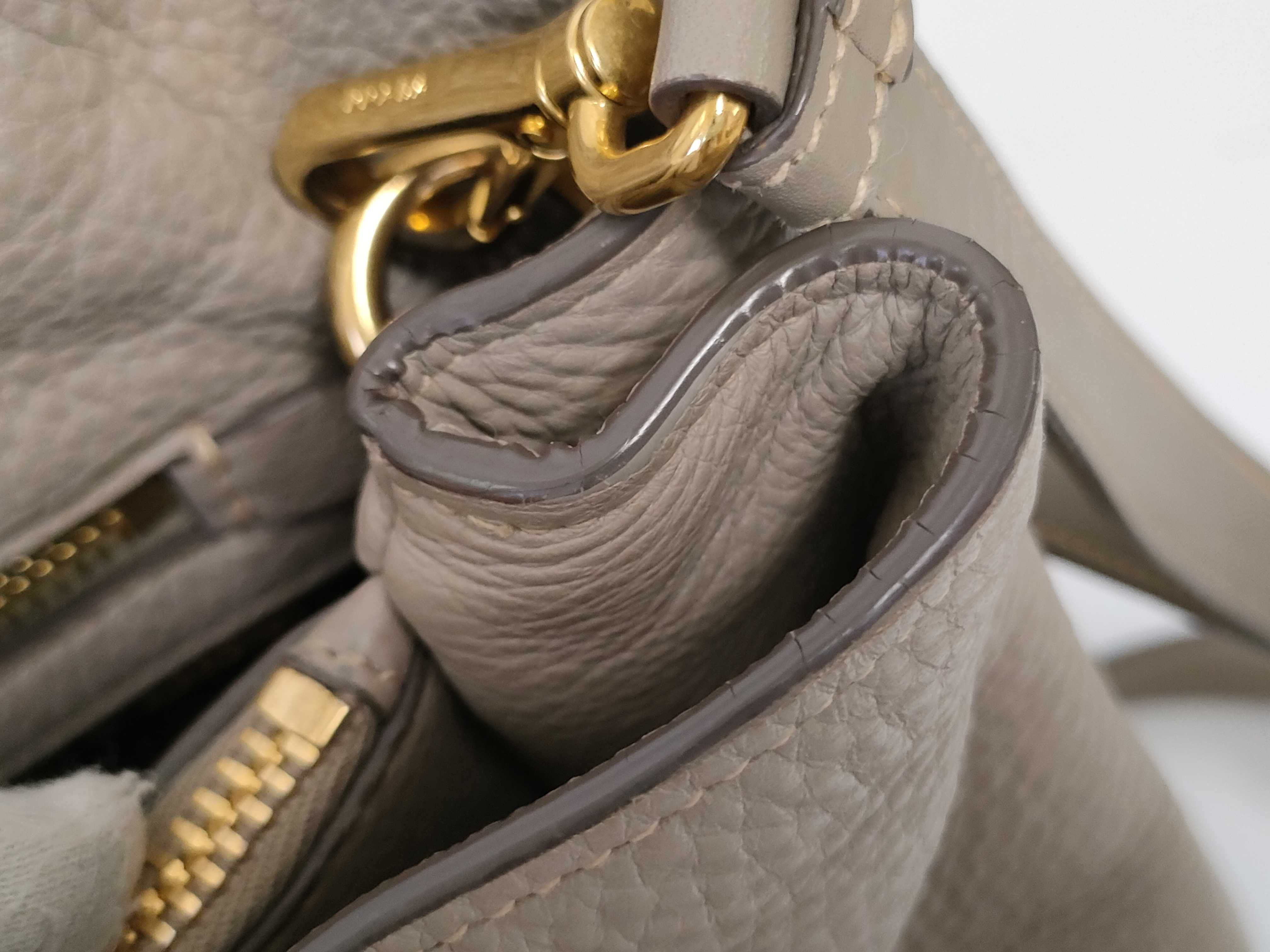 Vitello Phoenix Leather 2-Way Handbag, Greige, 1BA058 (Handbag) — view 11