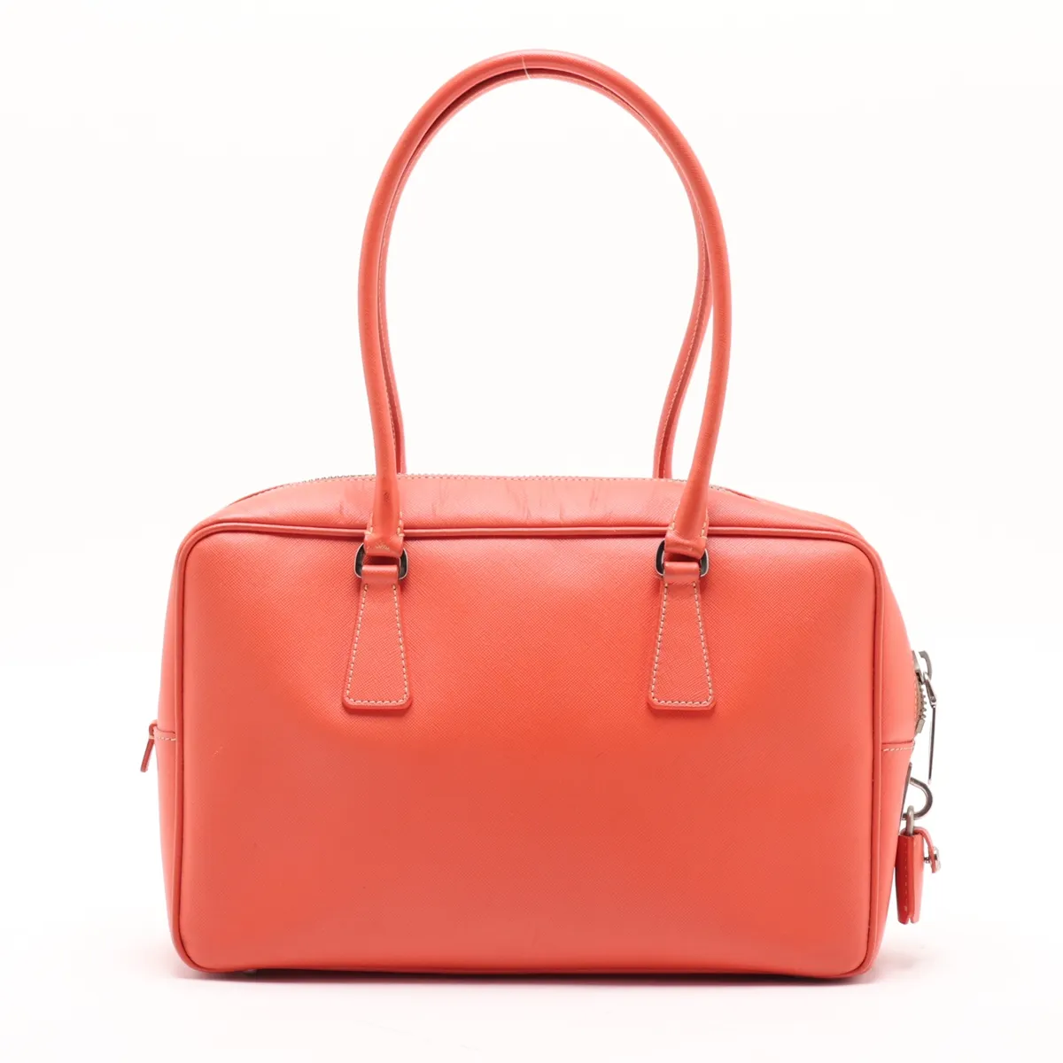Saffiano Leather Handbag, Orange — view 2