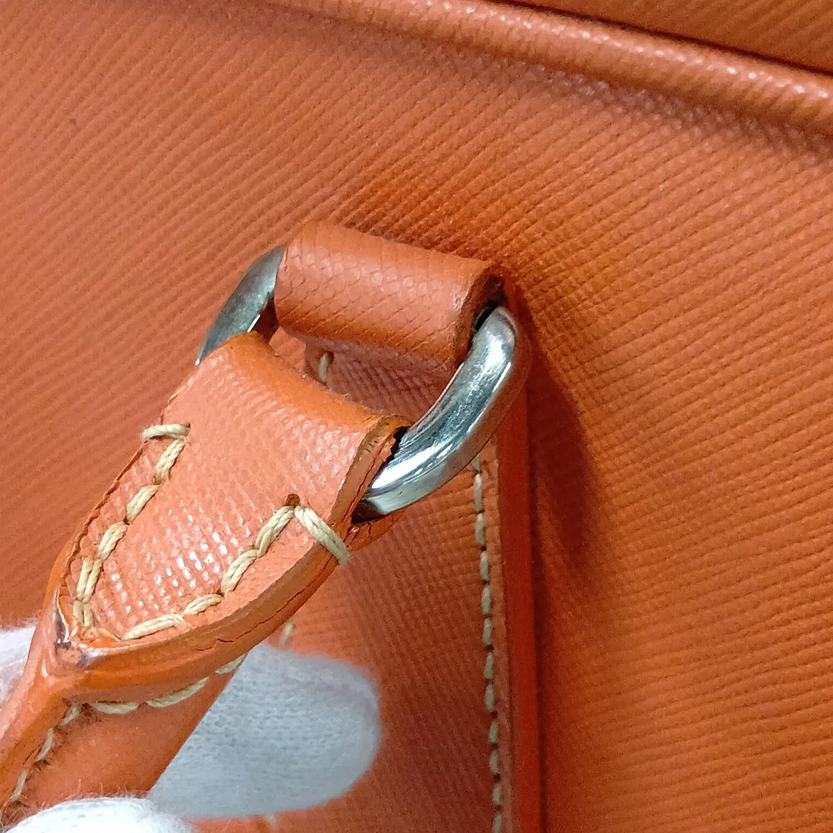 Saffiano Leather Handbag, Orange — view 13
