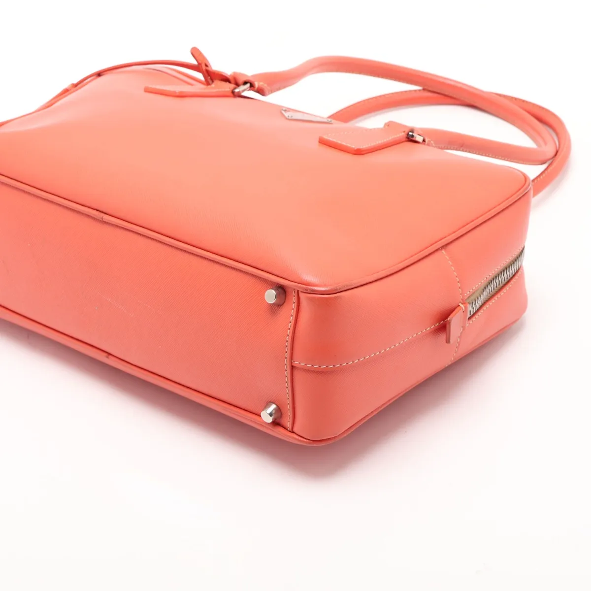 Saffiano Leather Handbag, Orange — view 3