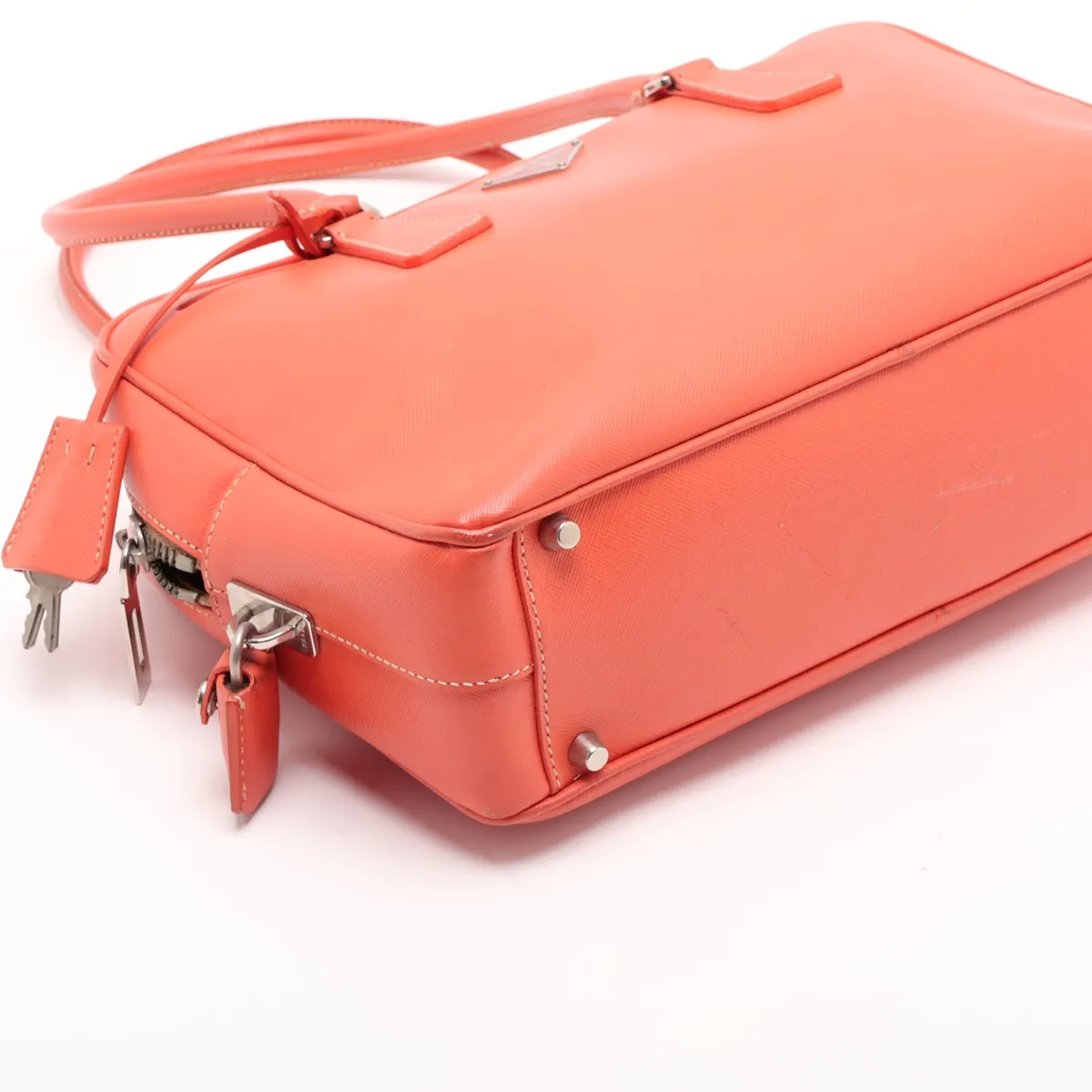 Saffiano Leather Handbag, Orange — view 4