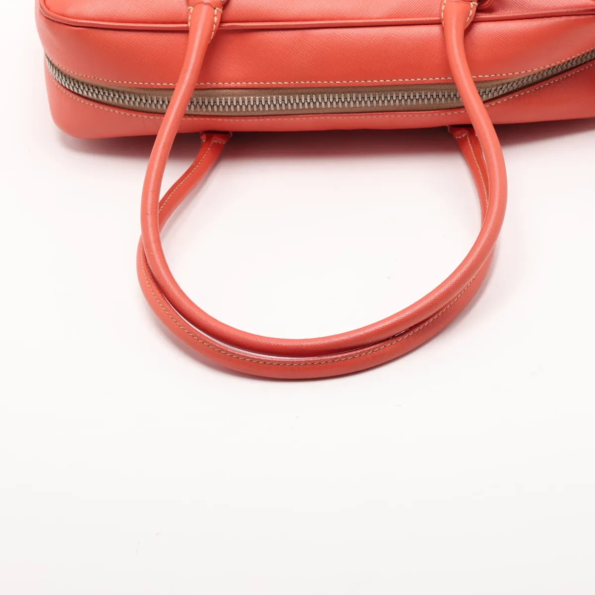 Saffiano Leather Handbag, Orange — view 5