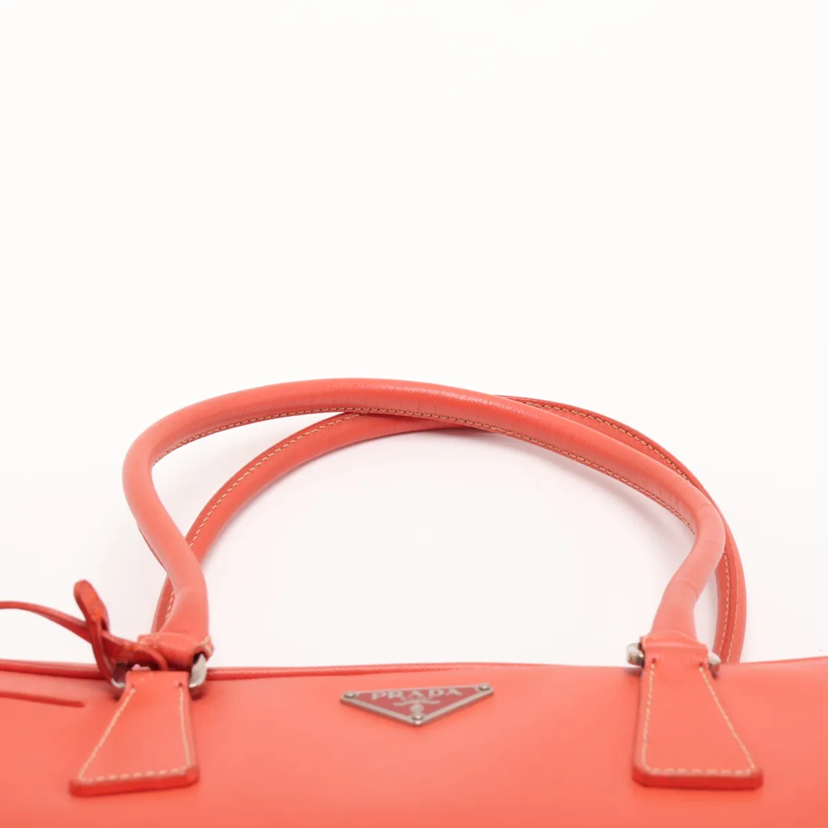 Saffiano Leather Handbag, Orange — view 6