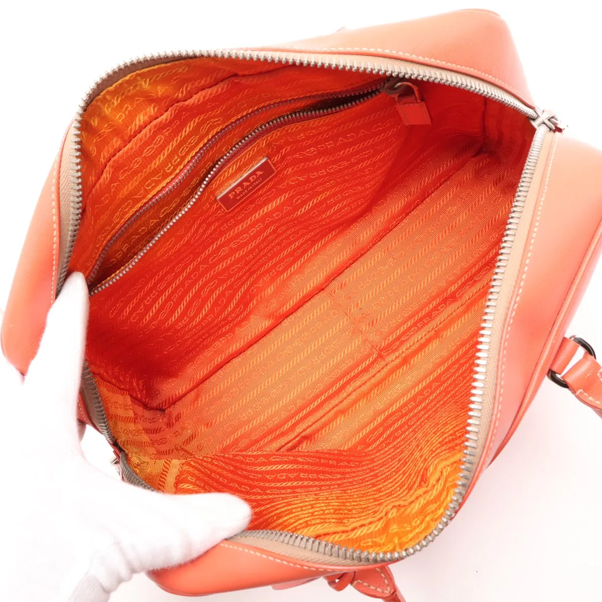 Saffiano Leather Handbag, Orange — view 7