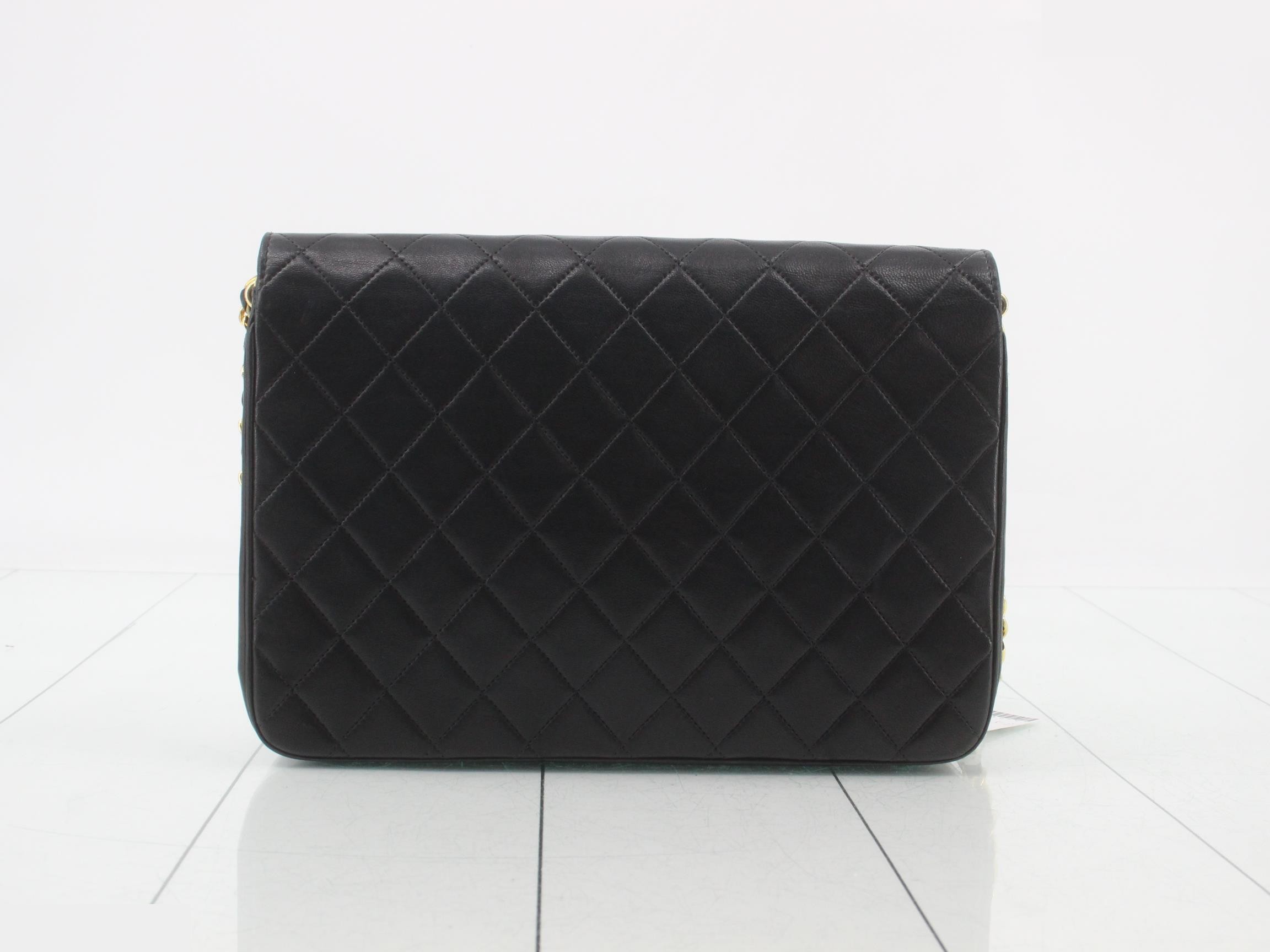 Matelassé Chain Shoulder Bag, Lambskin, Black & Gold — view 2