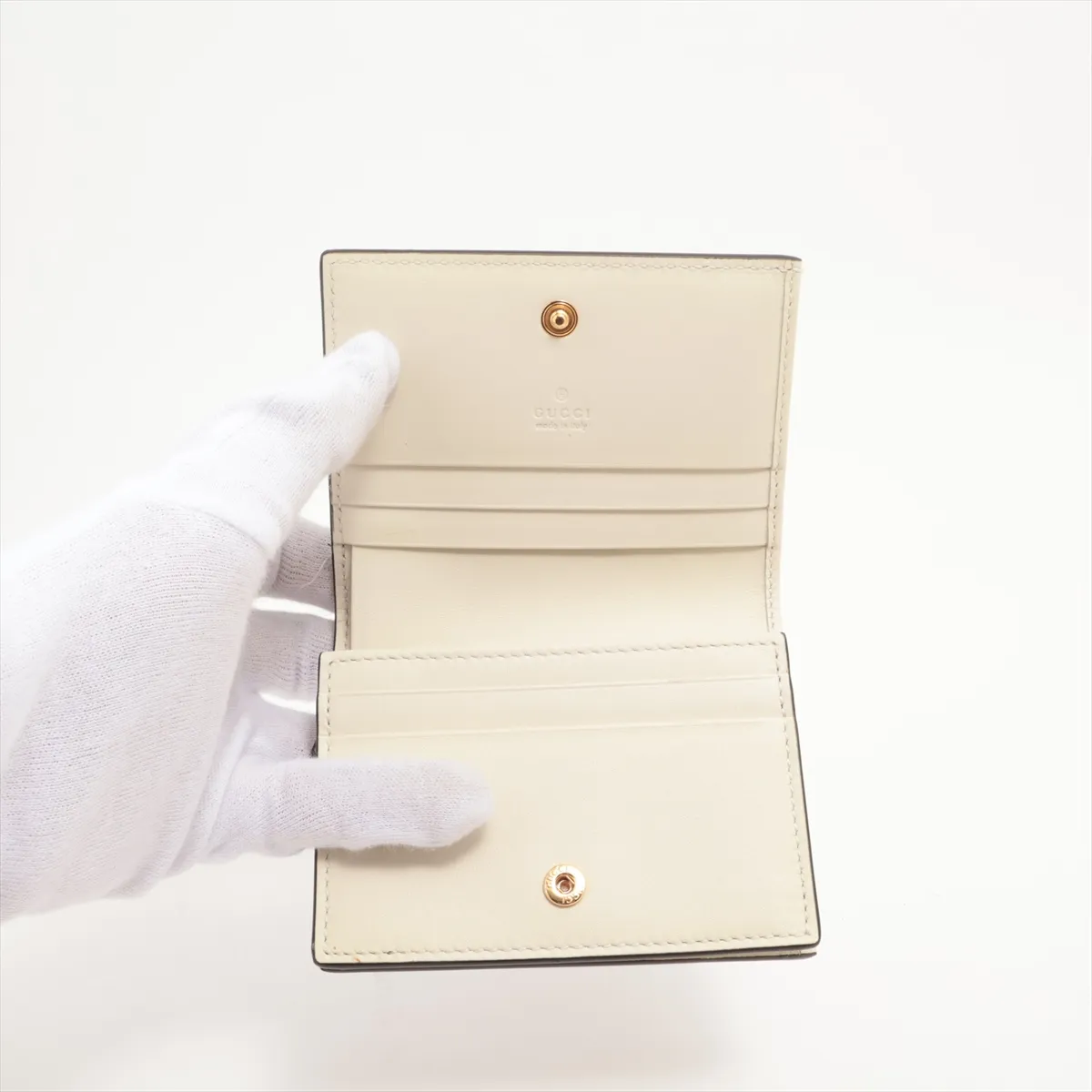 GG Supreme 663922 PVC x Leather Compact Wallet Beige — view 3