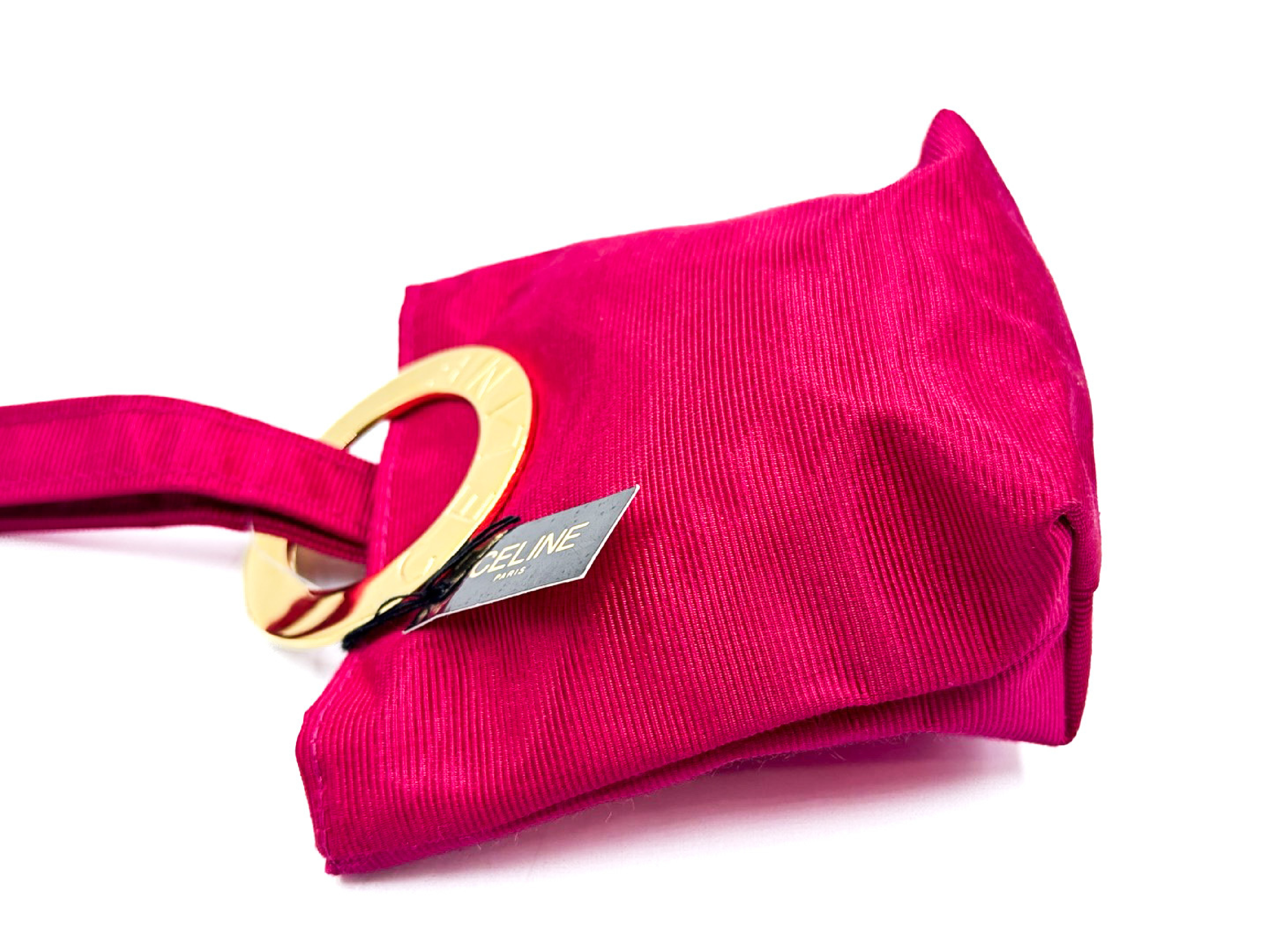 pink handbag with circle clasp and gold hardware, with tags. — view 3
