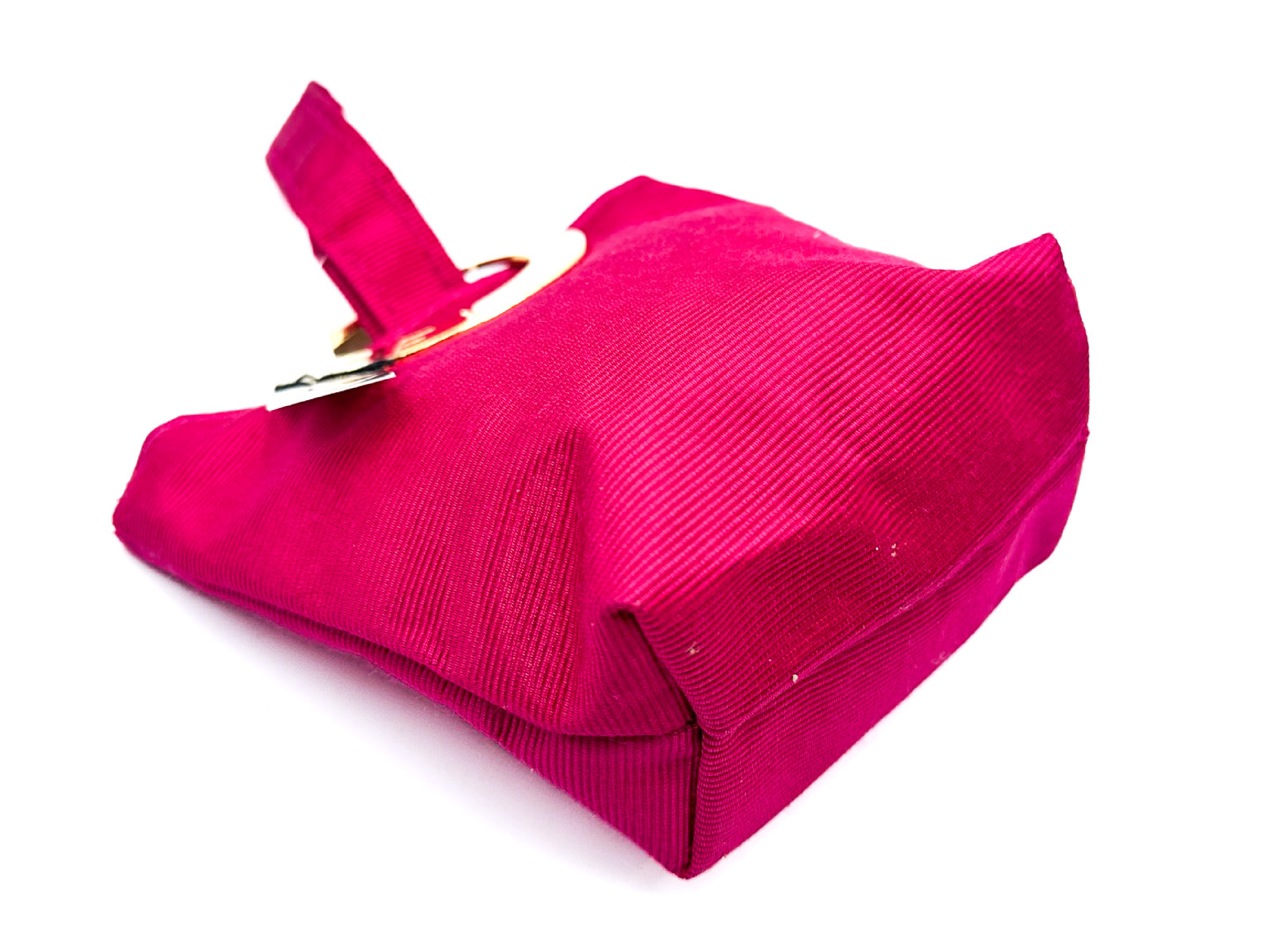 pink handbag with circle clasp and gold hardware, with tags. — view 5