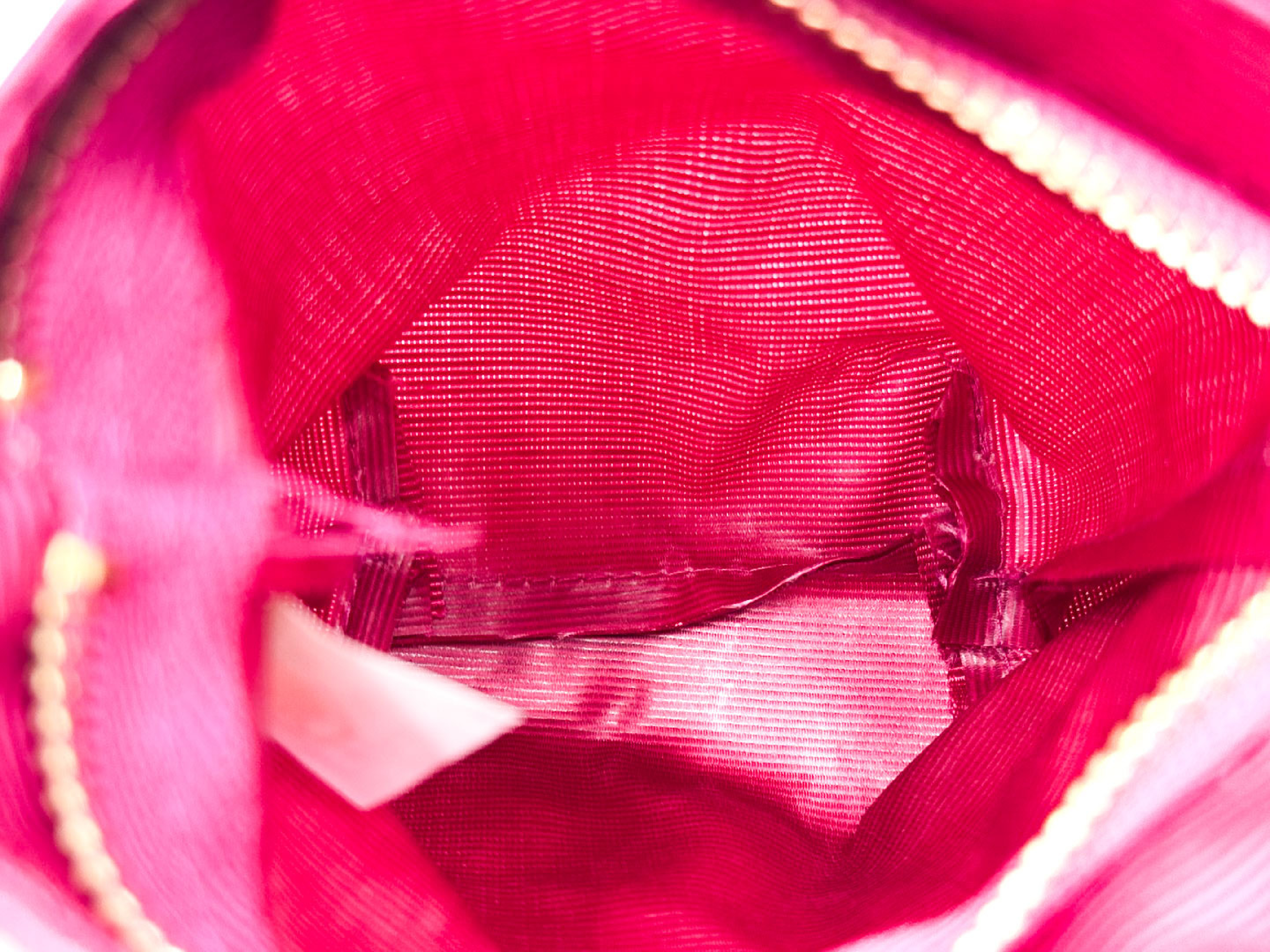pink handbag with circle clasp and gold hardware, with tags. — view 9