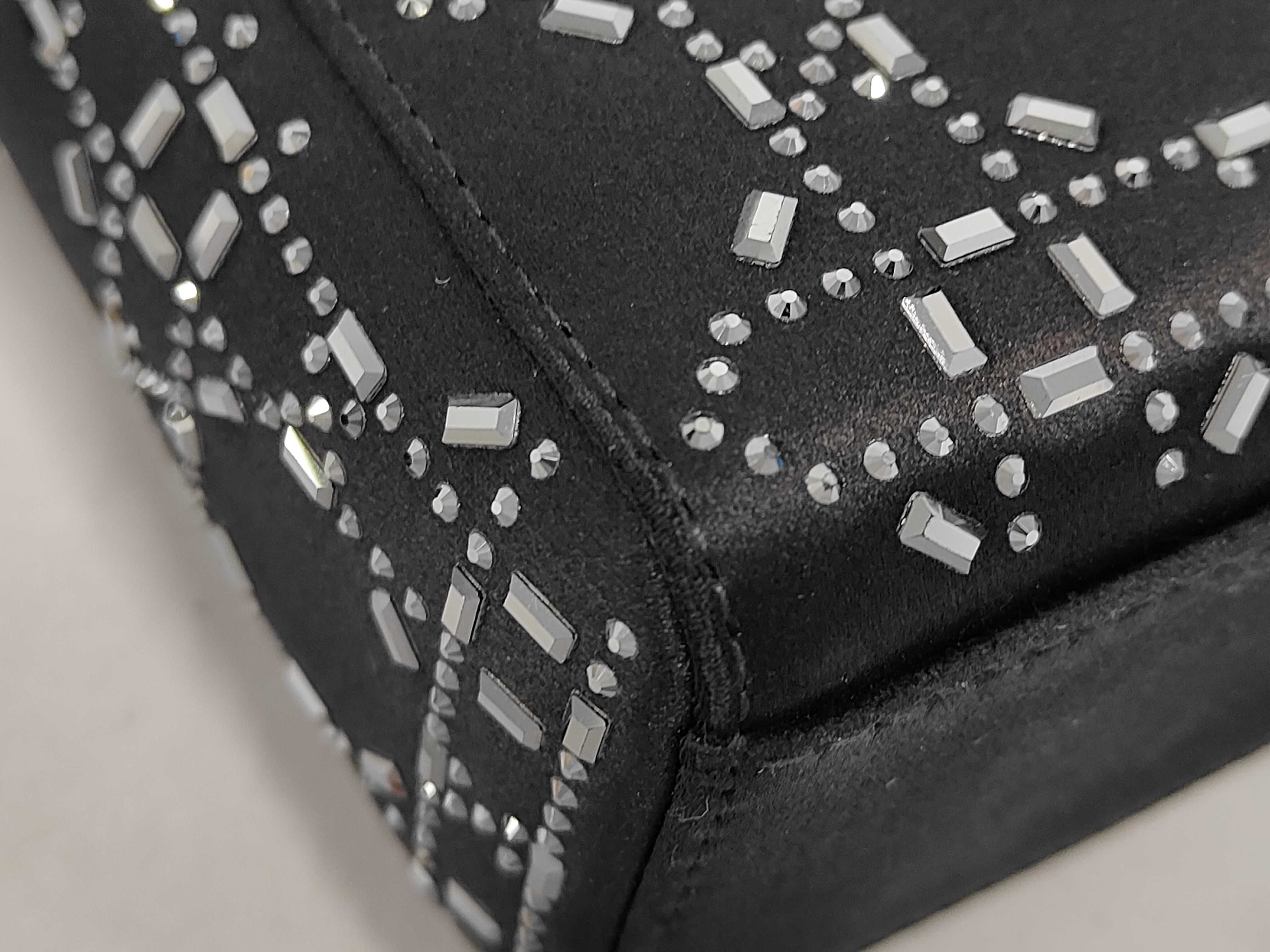Christian Lady Dior Satin x Rhinestone 2-way Handbag Shoulder Bag Black Handbag — view 3