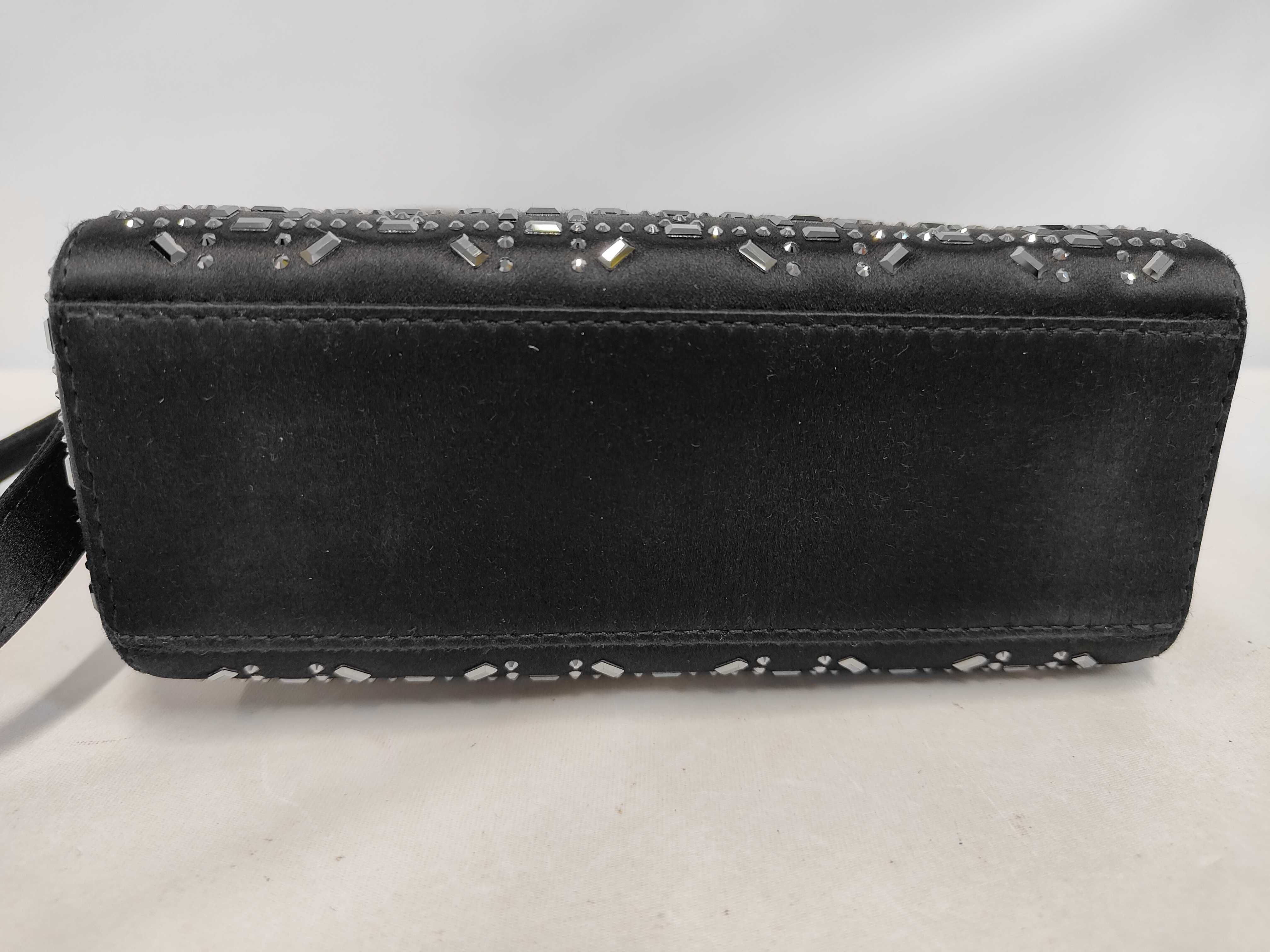 Christian Lady Dior Satin x Rhinestone 2-way Handbag Shoulder Bag Black Handbag — view 4