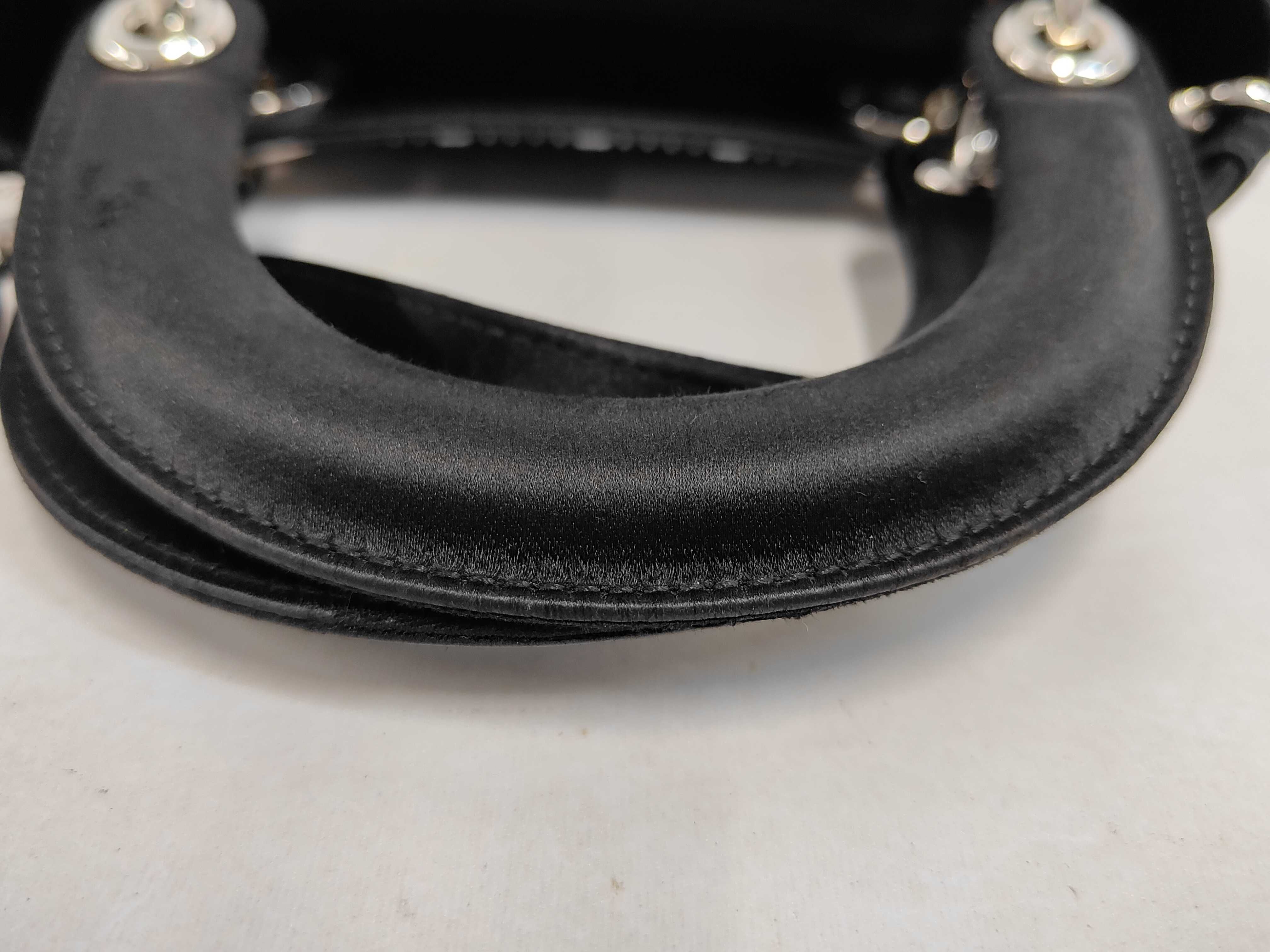 Christian Lady Dior Satin x Rhinestone 2-way Handbag Shoulder Bag Black Handbag — view 5