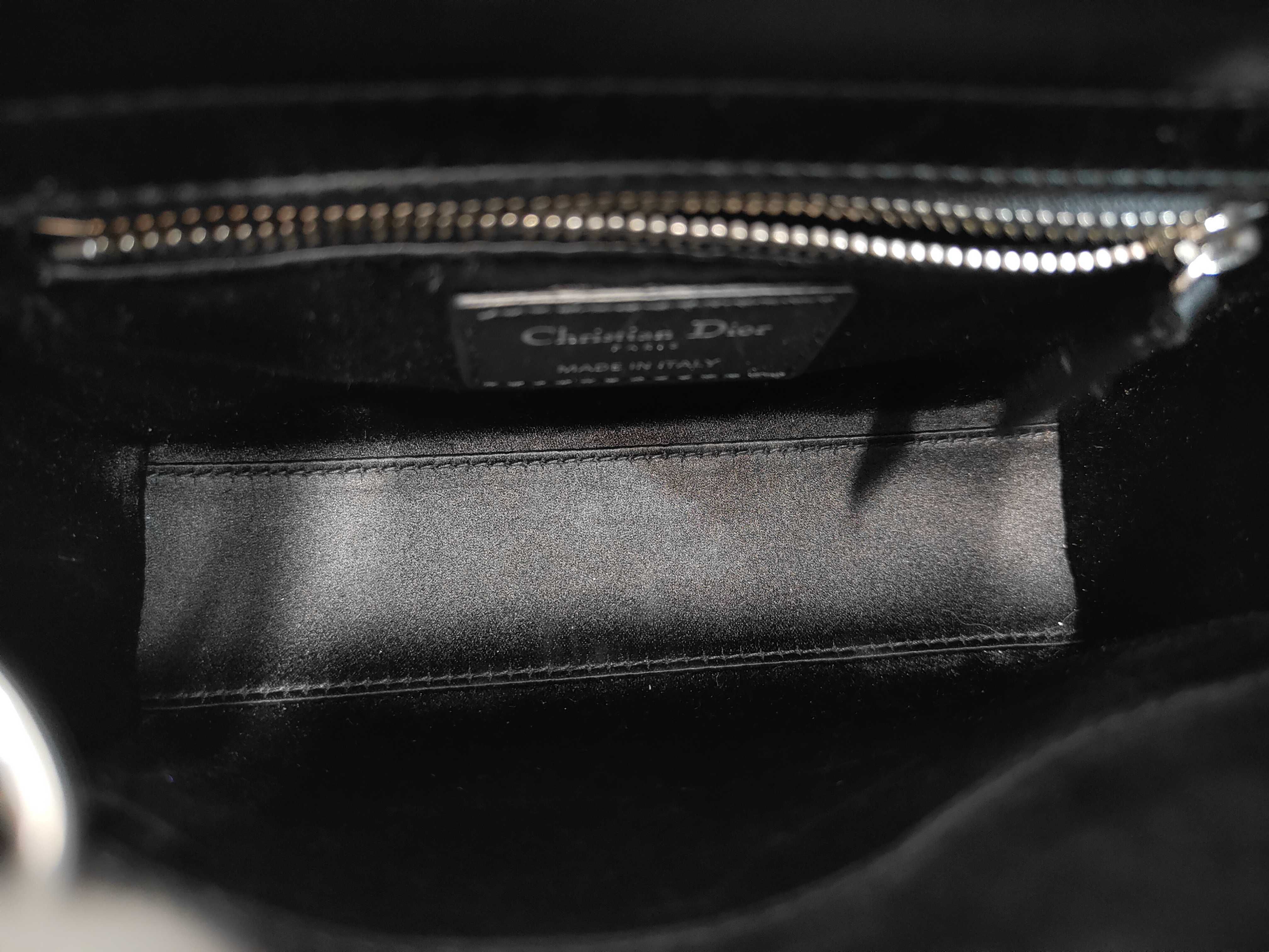 Christian Lady Dior Satin x Rhinestone 2-way Handbag Shoulder Bag Black Handbag — view 8