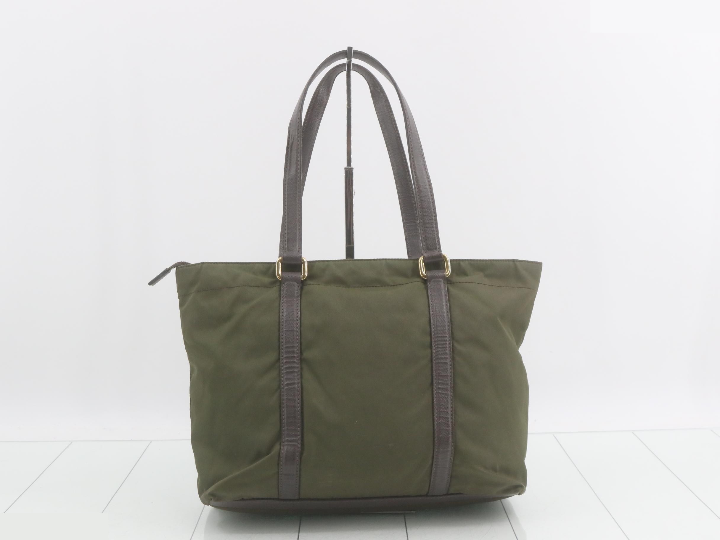 Triangle Logo Nylon Leather Tote Bag — view 2