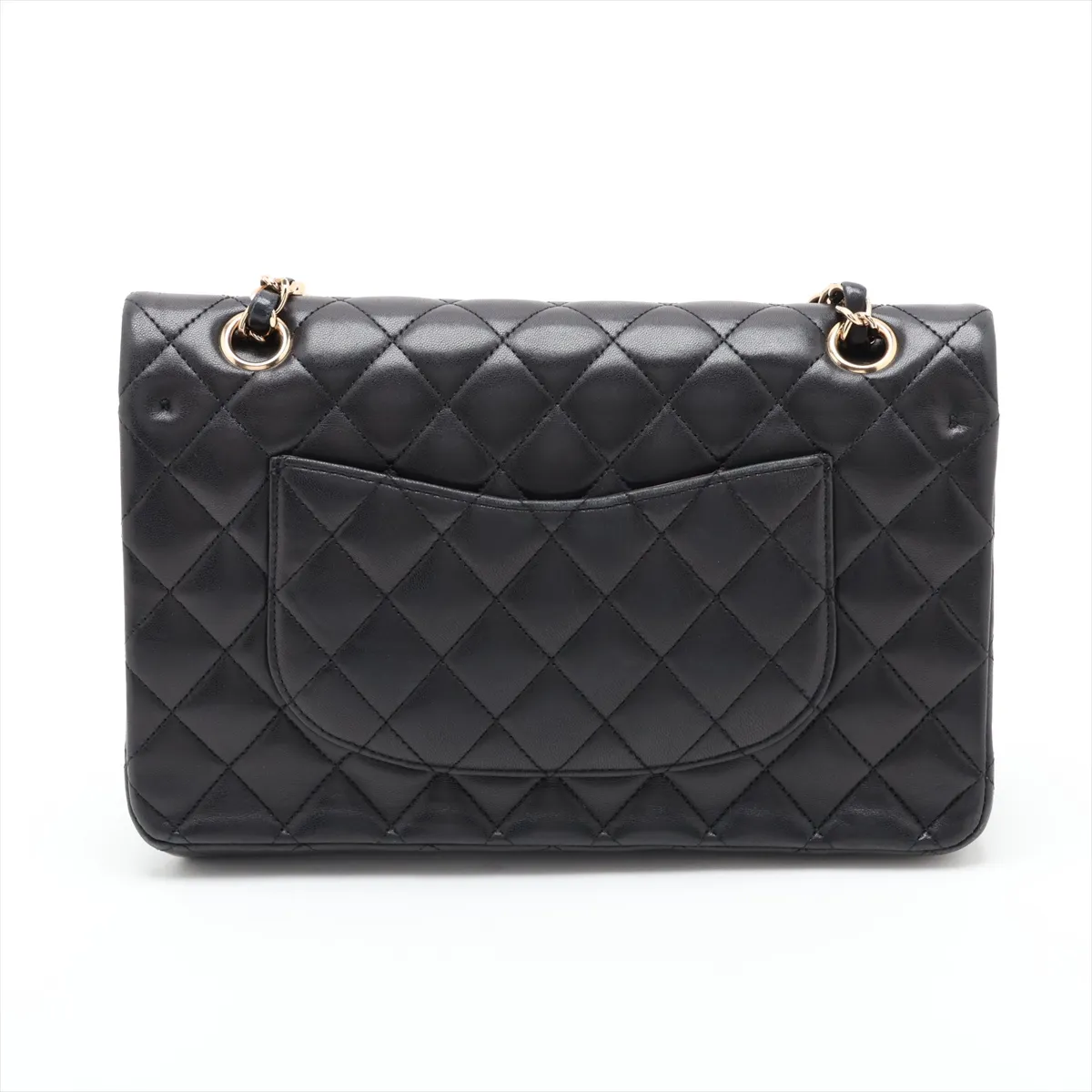 [Individually packaged] Chanel Matelassé 25 Lambskin Double Flap Double Chain Bag, Black with Gold Hardware, 14425099, Series 14, A01112 — view 2