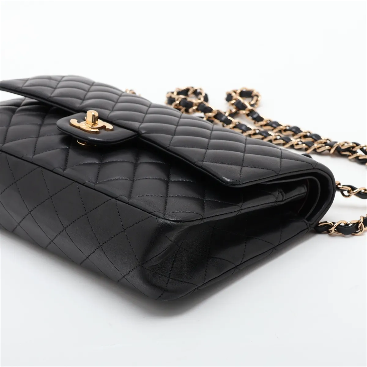 [Individually packaged] Chanel Matelassé 25 Lambskin Double Flap Double Chain Bag, Black with Gold Hardware, 14425099, Series 14, A01112 — view 3