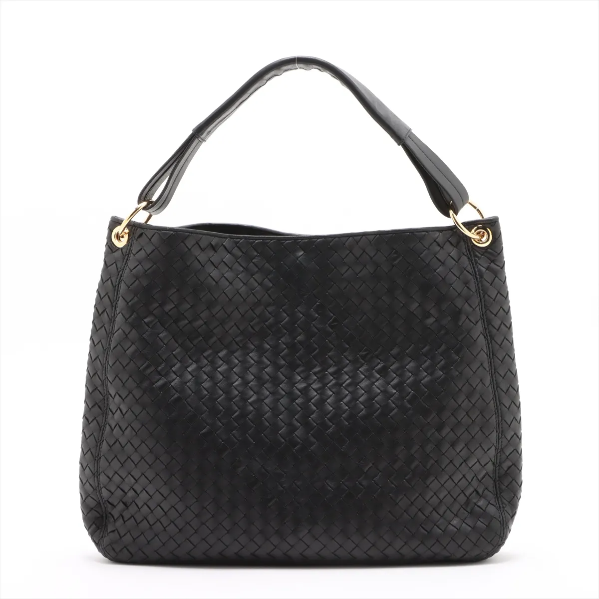 Intrecciato Leather Shoulder Bag, Black — view 2