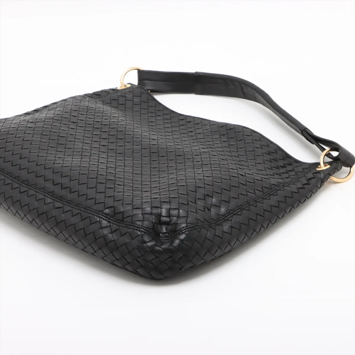 Intrecciato Leather Shoulder Bag, Black — view 3