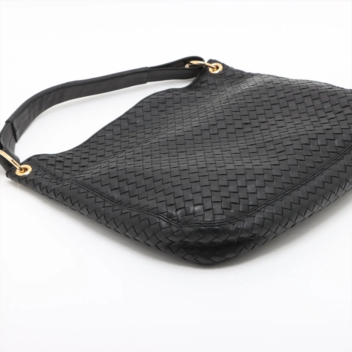 Intrecciato Leather Shoulder Bag, Black — view 4