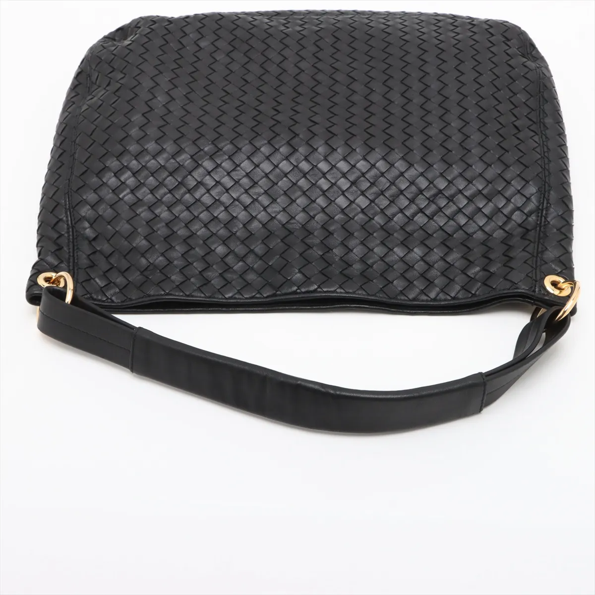 Intrecciato Leather Shoulder Bag, Black — view 5