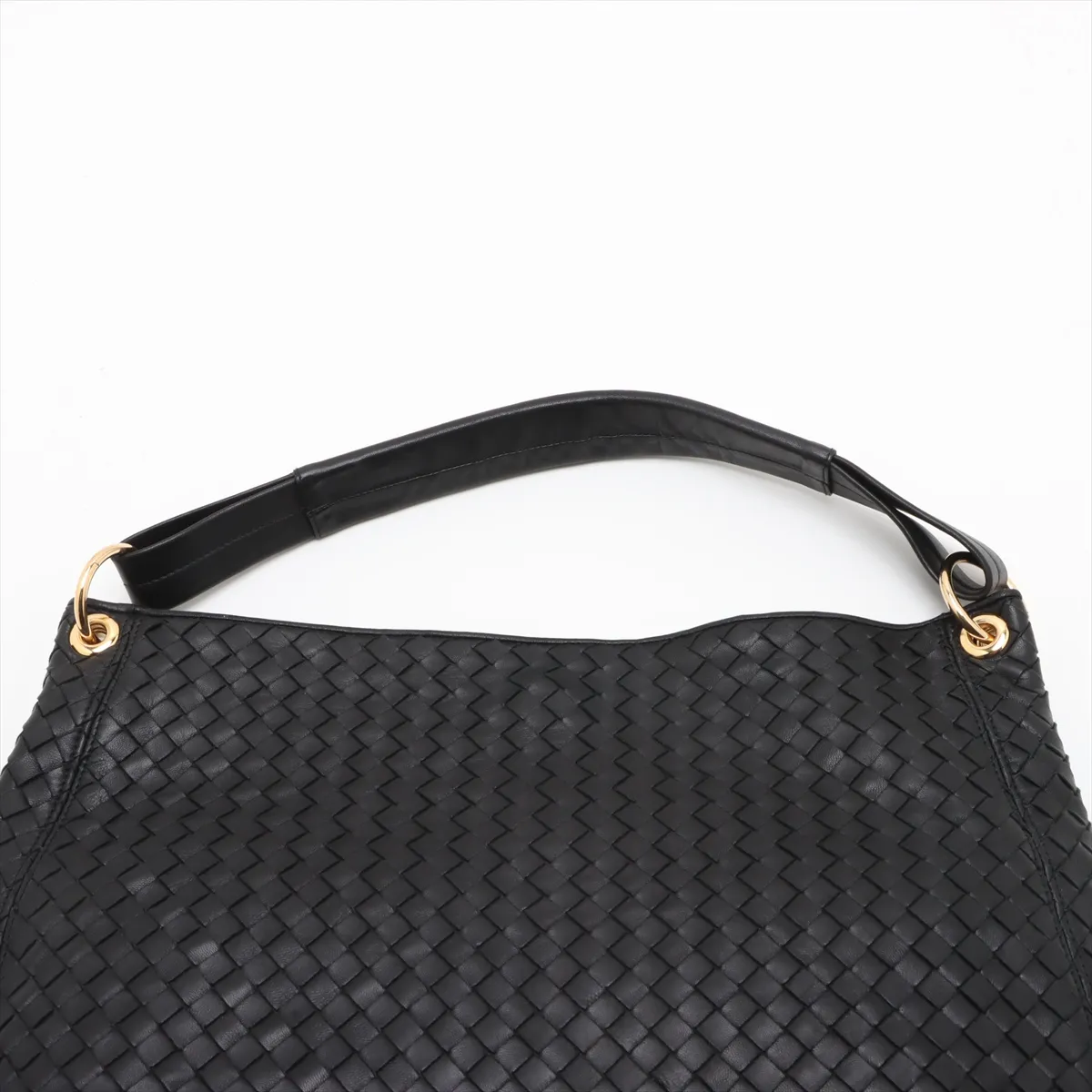 Intrecciato Leather Shoulder Bag, Black — view 6