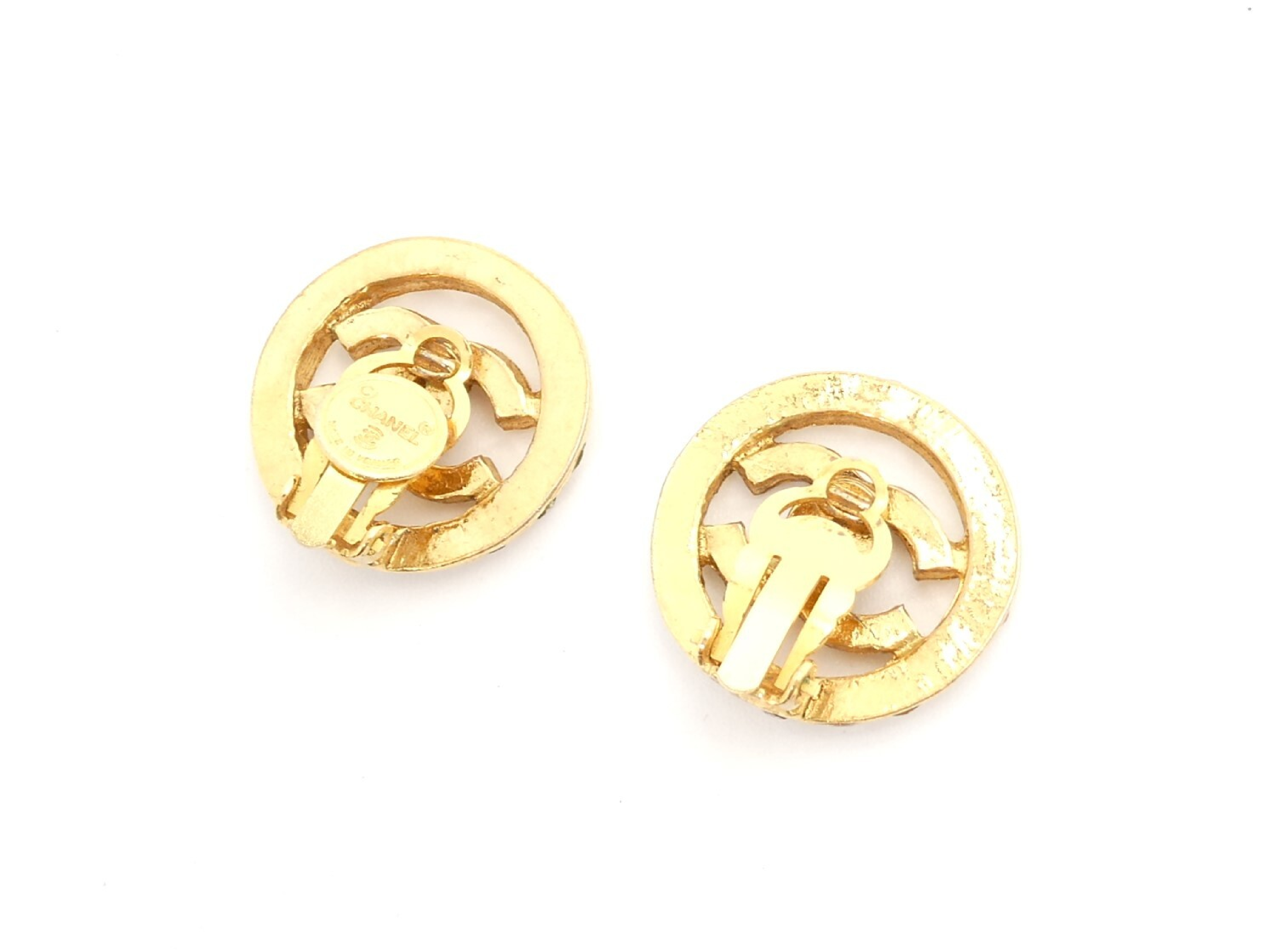 Coco Mark Gold Round Rhinestone Earrings — view 2