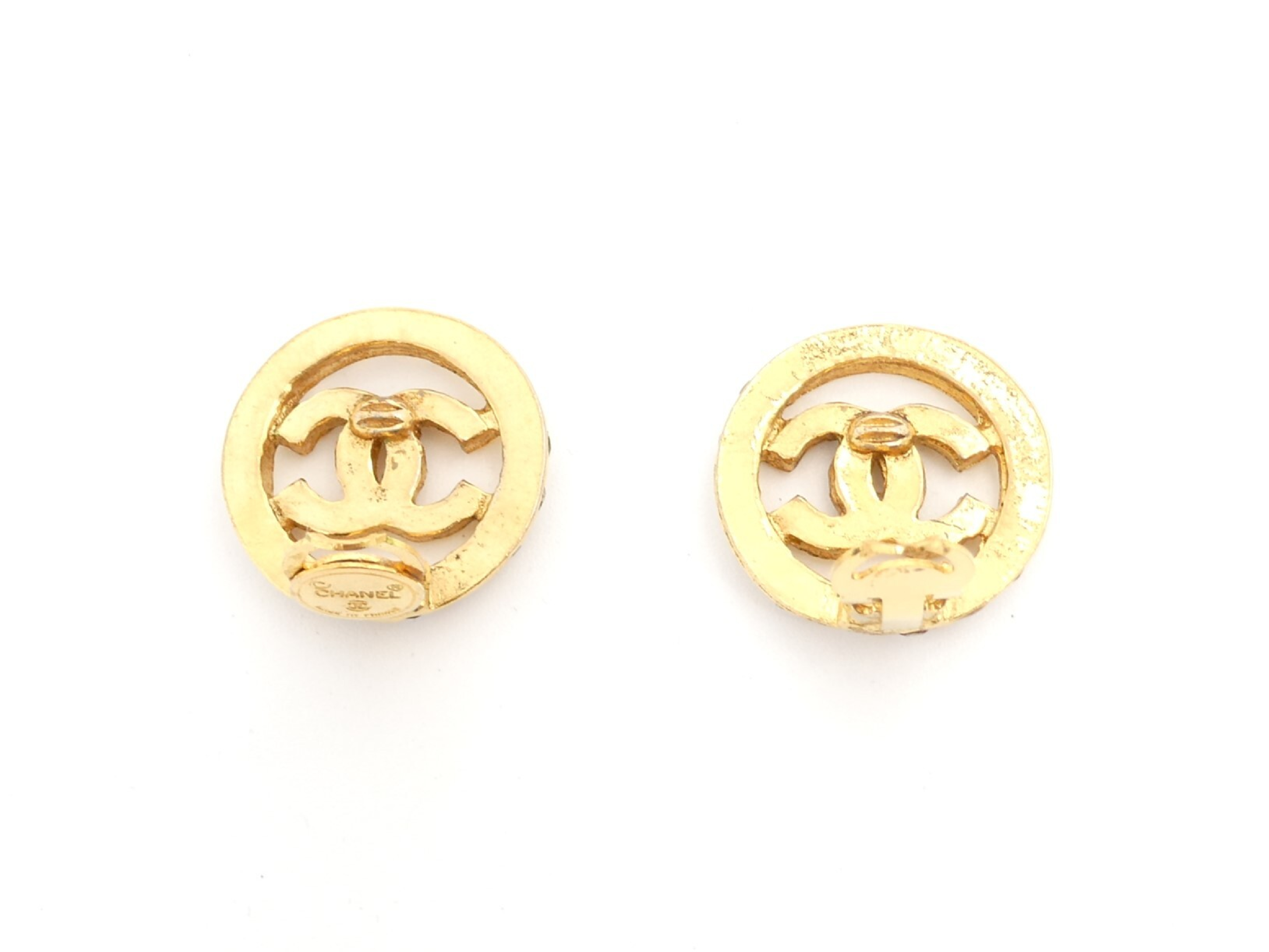 Coco Mark Gold Round Rhinestone Earrings — view 3
