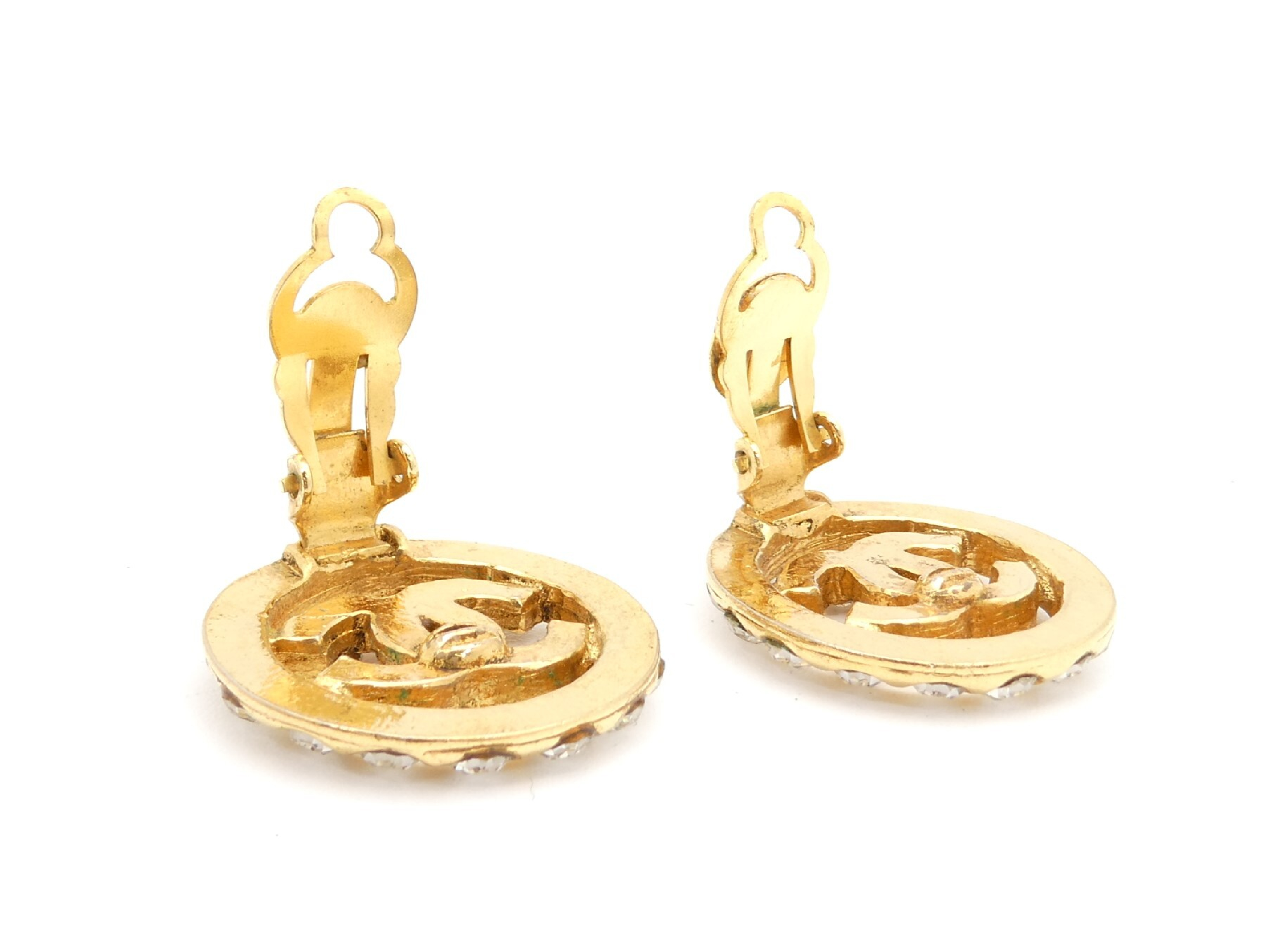 Coco Mark Gold Round Rhinestone Earrings — view 4