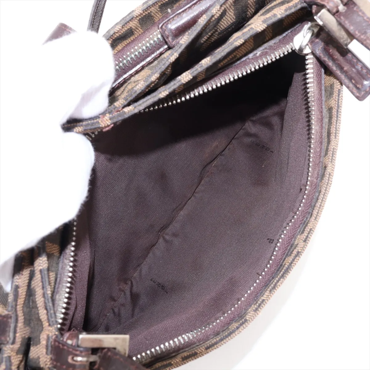 Zucca Canvas x Leather Shoulder Bag, Brown — view 8