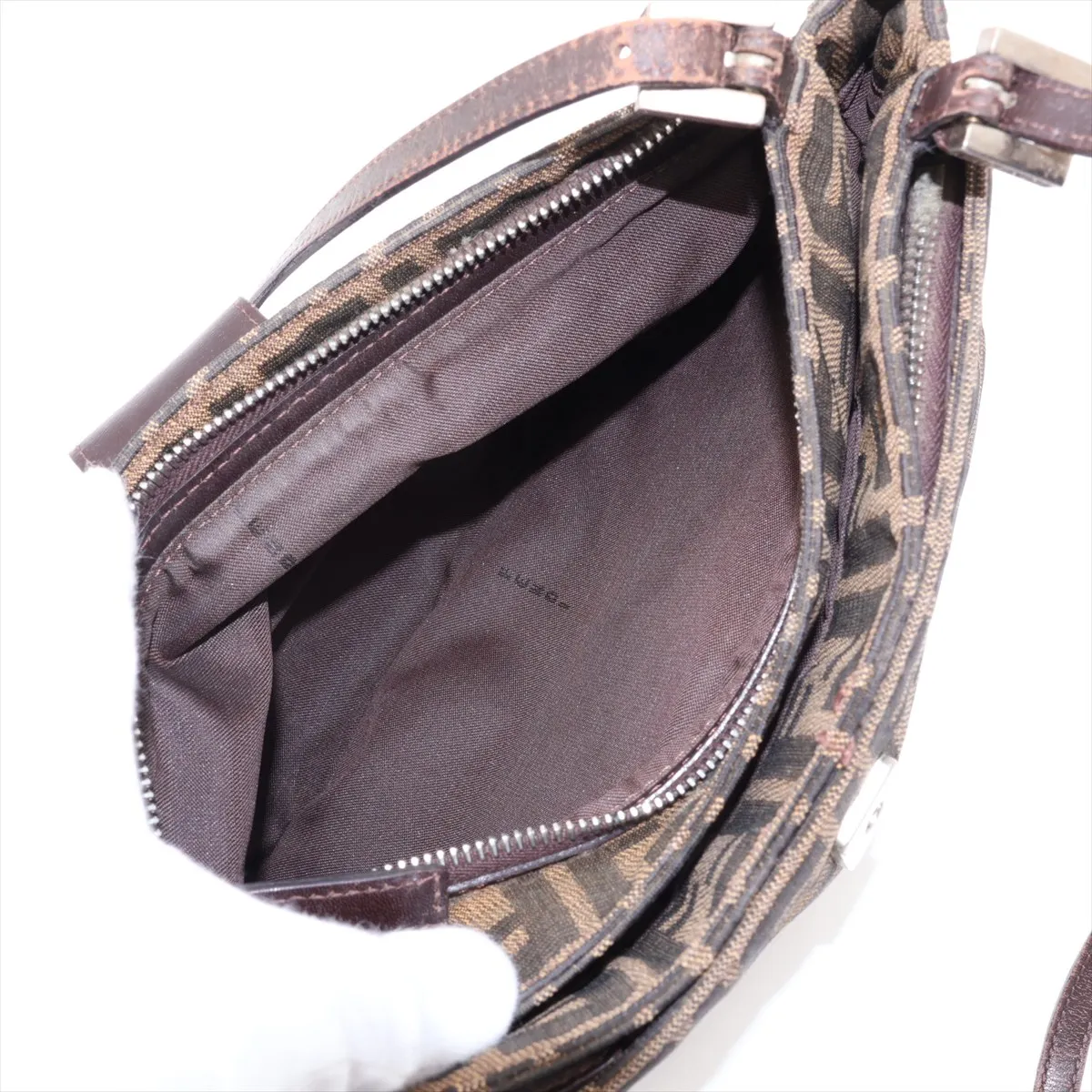 Zucca Canvas x Leather Shoulder Bag, Brown — view 9