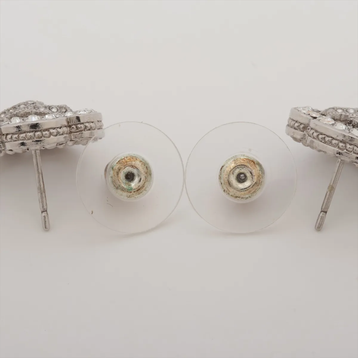 Coco Mark Flower C22V Earrings (Pair) Metal x Rhinestone Silver - — view 4