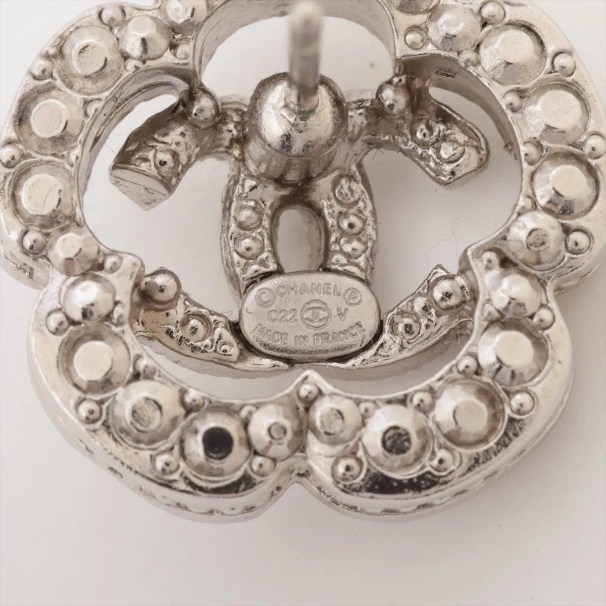 Coco Mark Flower C22V Earrings (Pair) Metal x Rhinestone Silver - — view 5