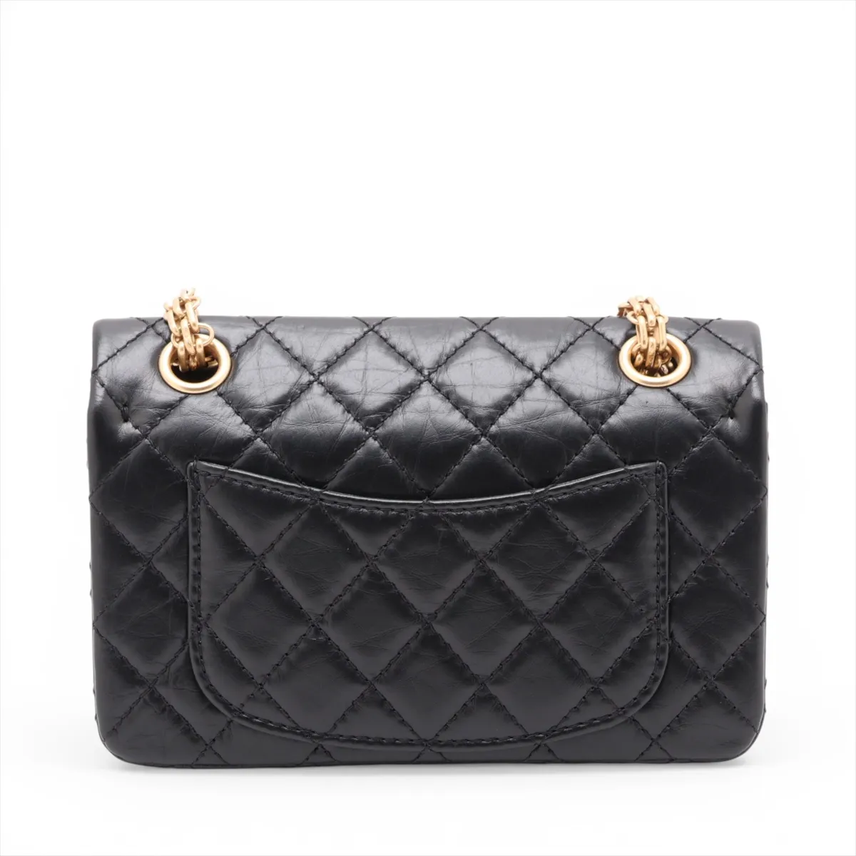 Matelassé 2.55 Mini Vintage Calf Single Flap Double Chain Bag, Black with Gold Hardware, N6A78548, Random Plate, AS0874 — view 2