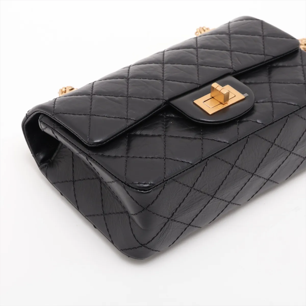 Matelassé 2.55 Mini Vintage Calf Single Flap Double Chain Bag, Black with Gold Hardware, N6A78548, Random Plate, AS0874 — view 4