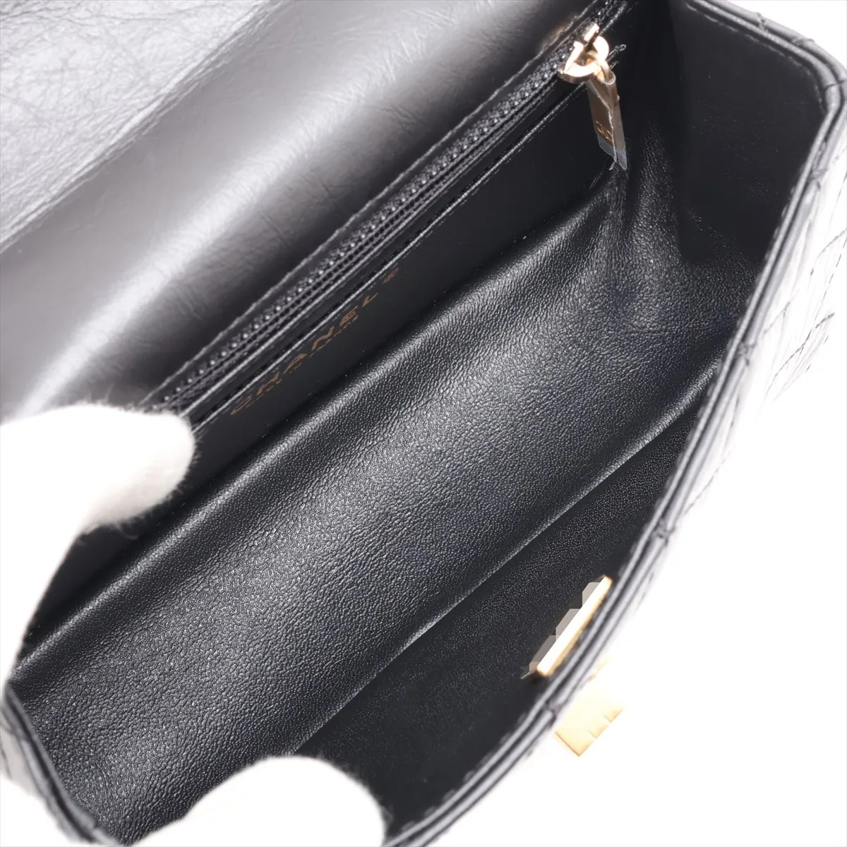 Matelassé 2.55 Mini Vintage Calf Single Flap Double Chain Bag, Black with Gold Hardware, N6A78548, Random Plate, AS0874 — view 6
