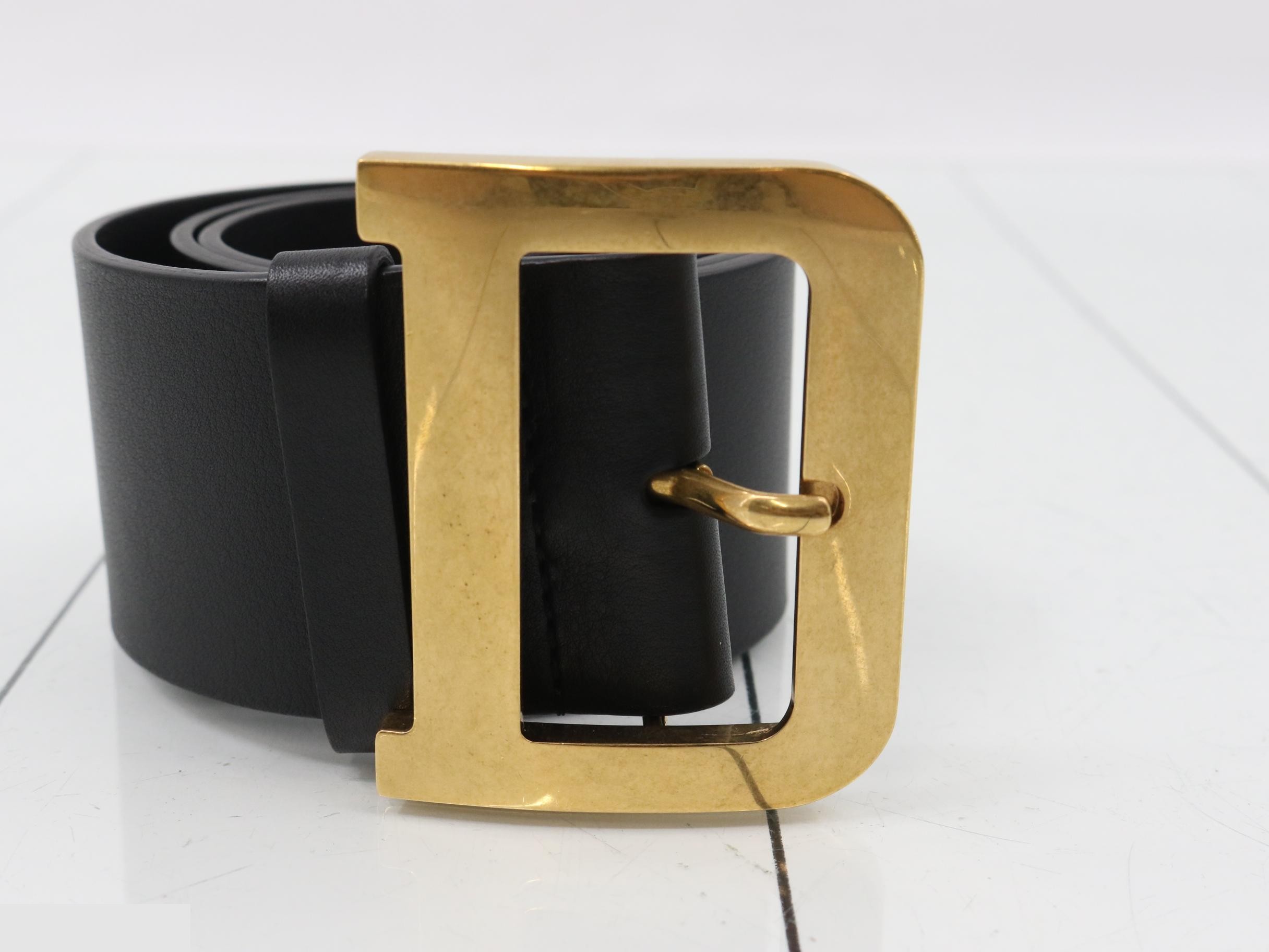 D-buckle belt, leather, black, 70cm — view 3