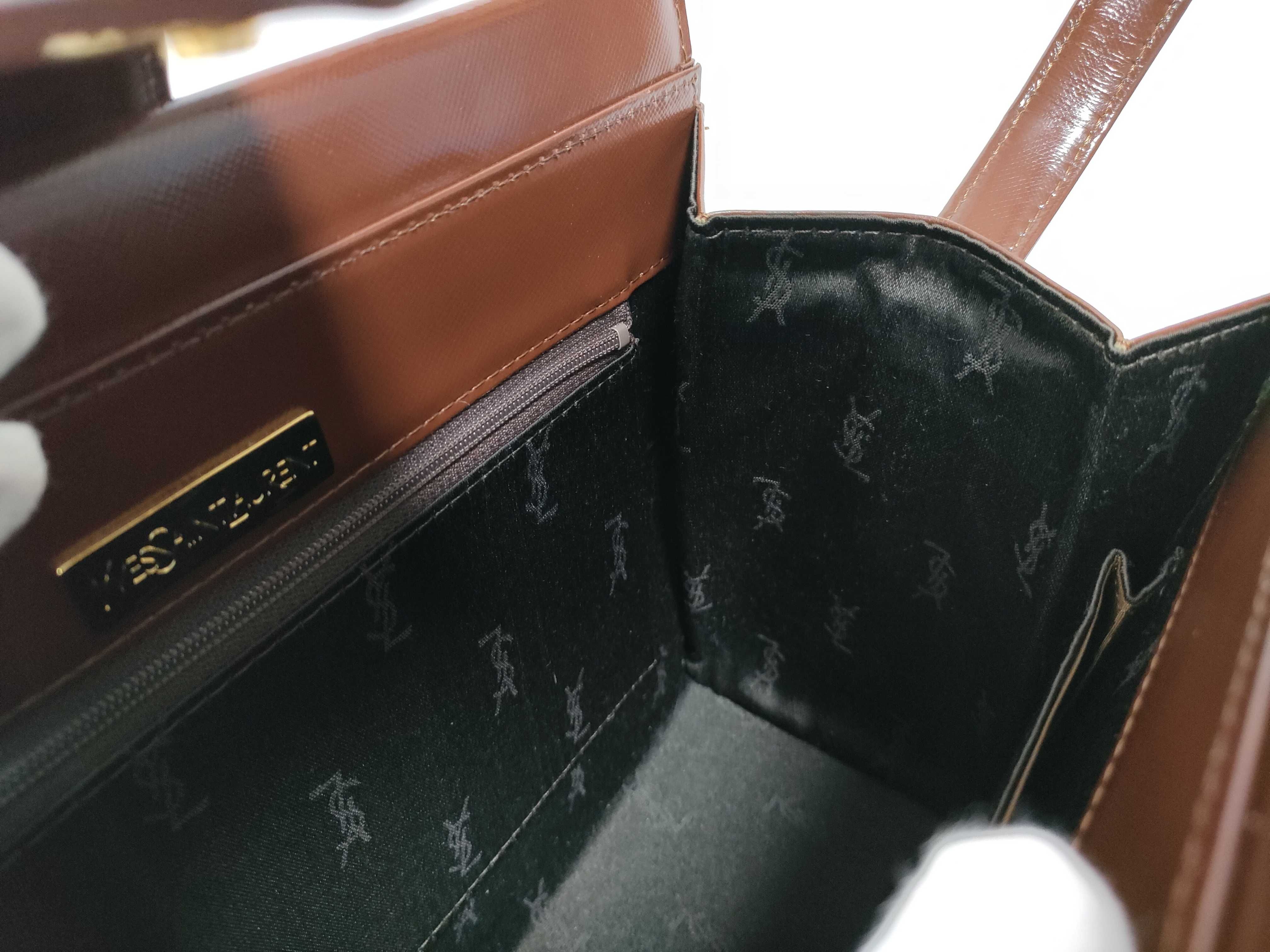 Glossy Leather Brown Gold Hardware One-Shoulder Bag — view 11