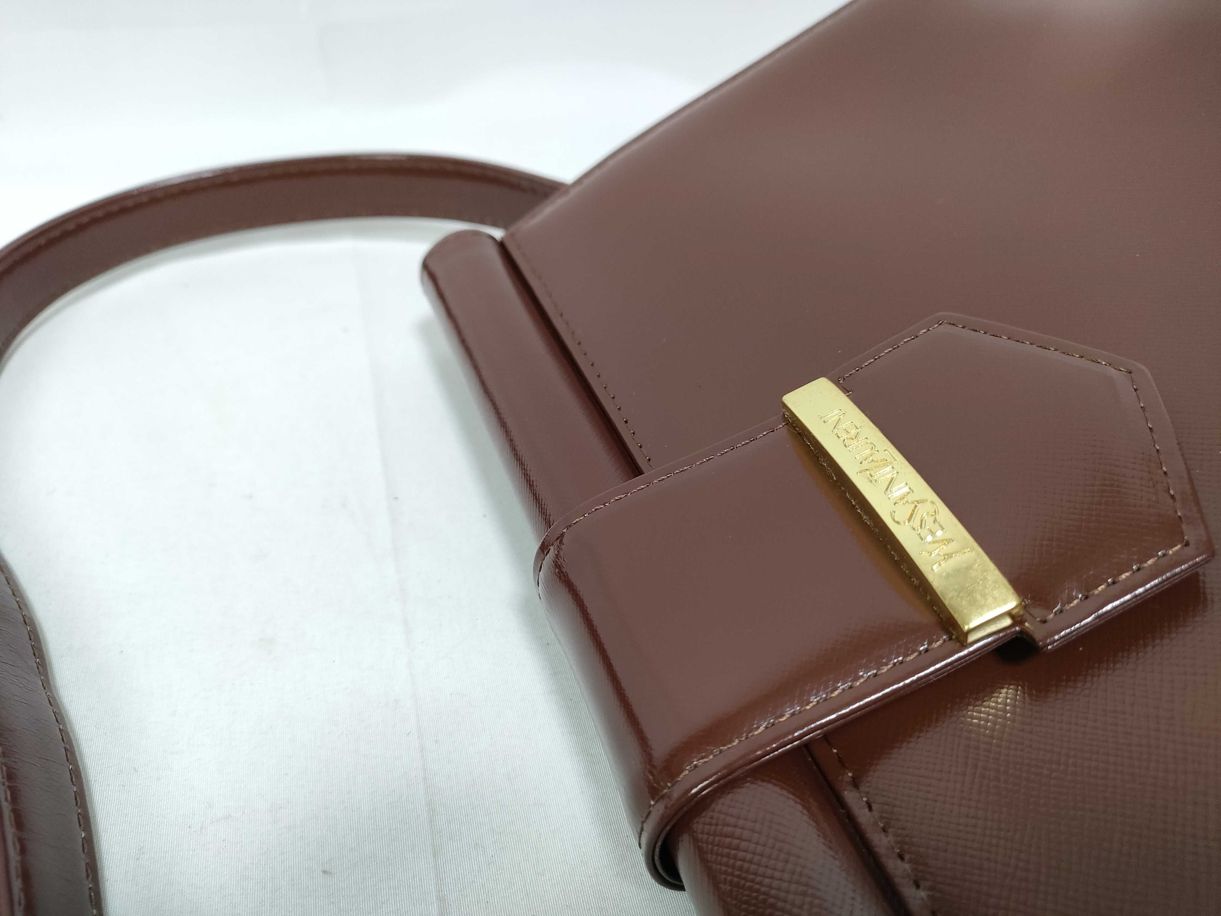 Glossy Leather Brown Gold Hardware One-Shoulder Bag — view 7