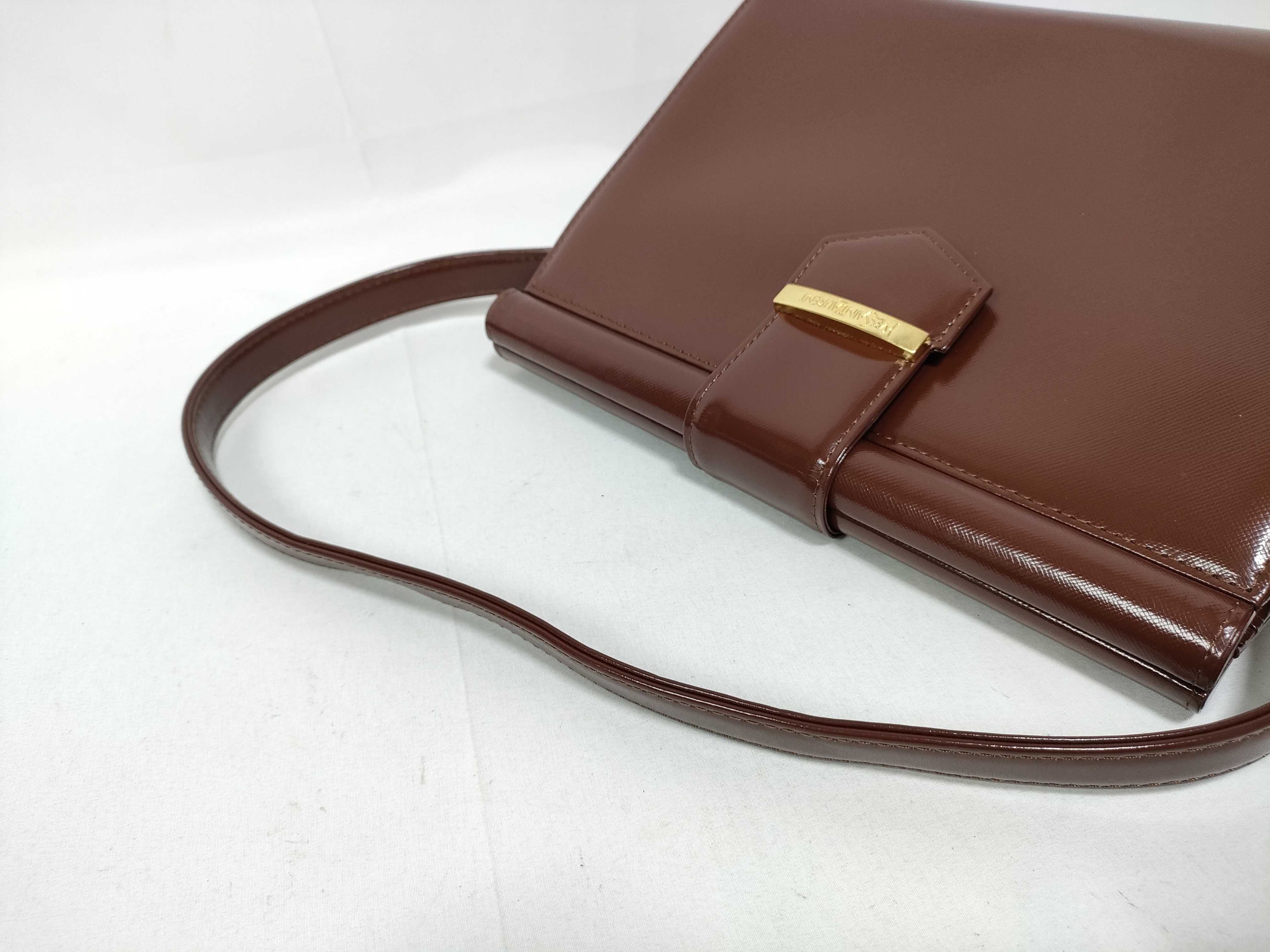 Glossy Leather Brown Gold Hardware One-Shoulder Bag — view 9