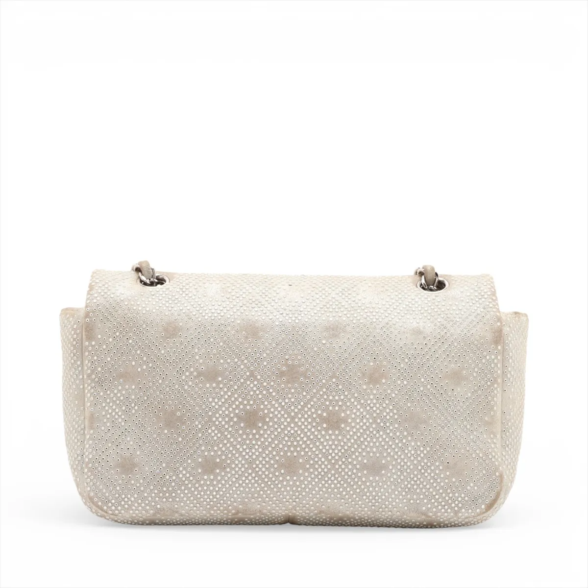 Coco Mark Leather x Rhinestone Single Flap Double Chain Bag, Rhinestone, Gray, Silver Hardware, 17766749, Serial Number 17 — view 2