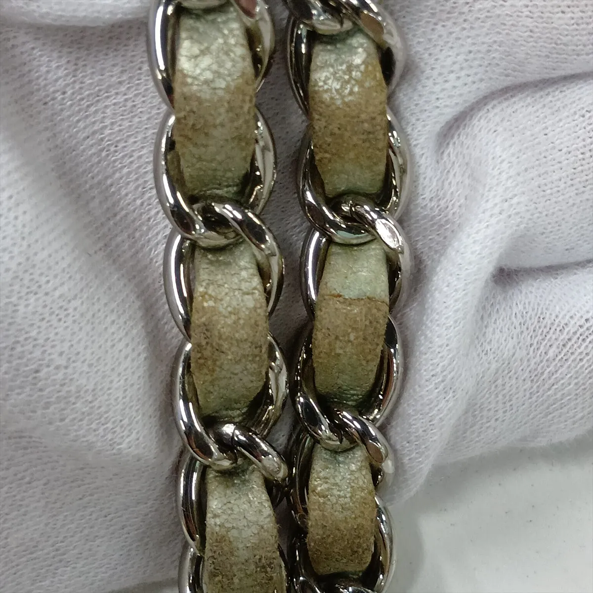 Coco Mark Leather x Rhinestone Single Flap Double Chain Bag, Rhinestone, Gray, Silver Hardware, 17766749, Serial Number 17 — view 11