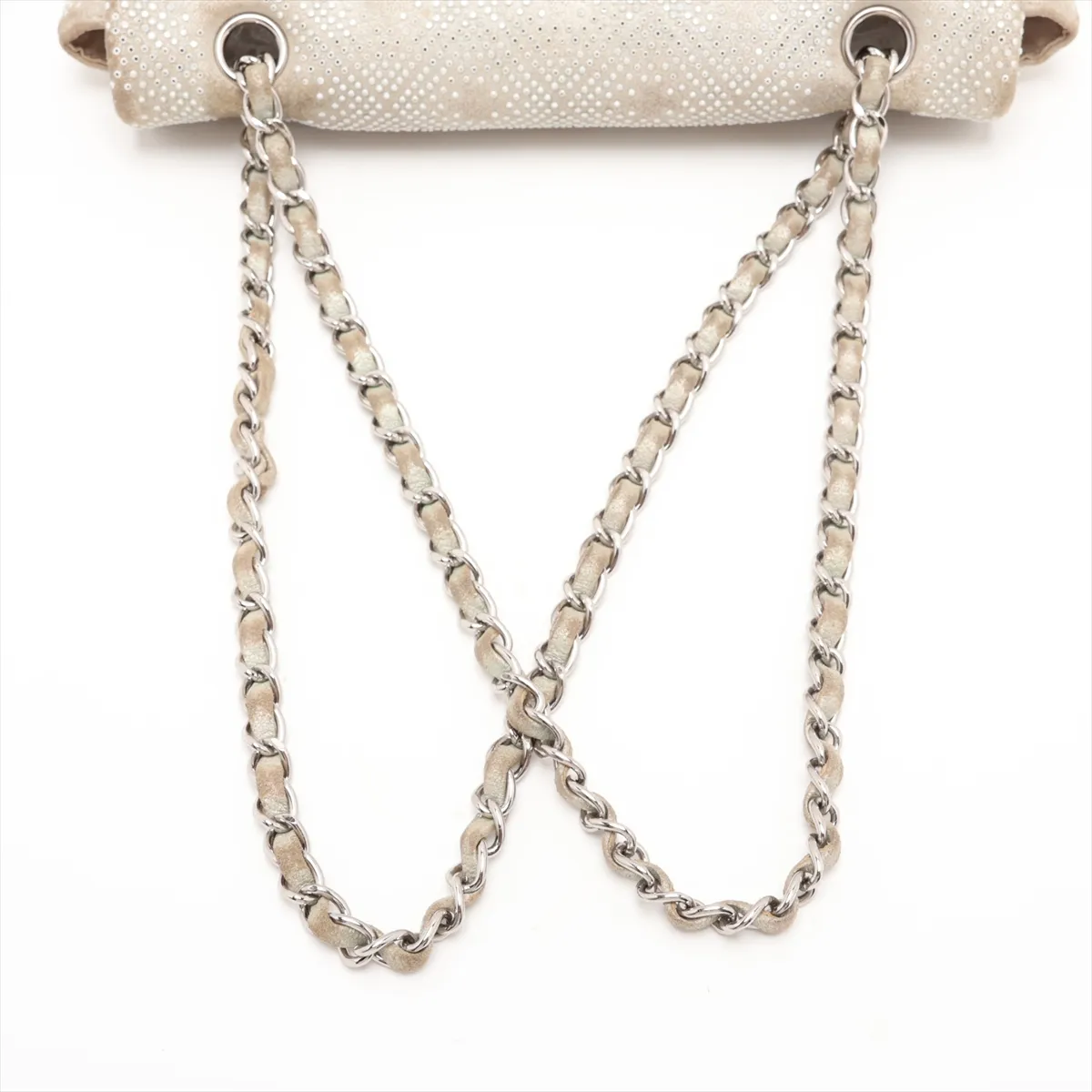 Coco Mark Leather x Rhinestone Single Flap Double Chain Bag, Rhinestone, Gray, Silver Hardware, 17766749, Serial Number 17 — view 5