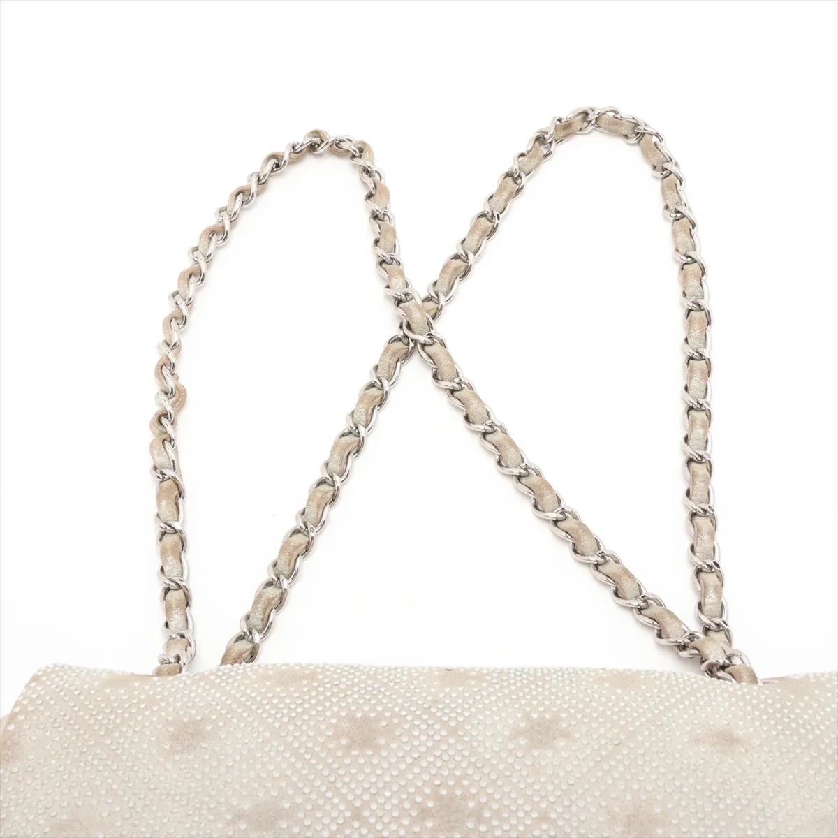 Coco Mark Leather x Rhinestone Single Flap Double Chain Bag, Rhinestone, Gray, Silver Hardware, 17766749, Serial Number 17 — view 6