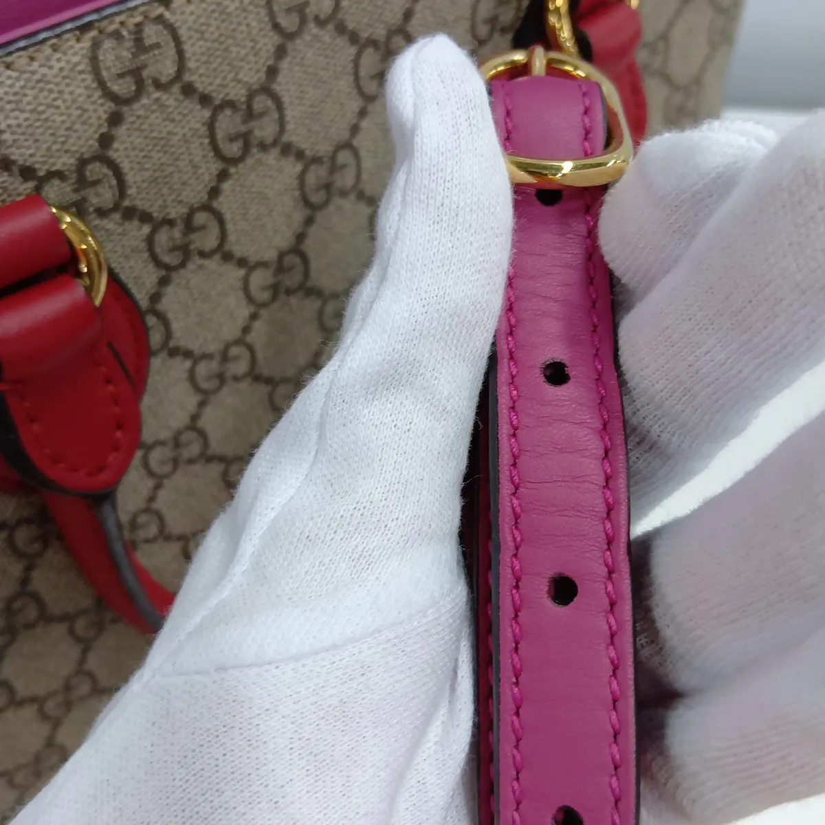 GG Supreme PVC x Leather 2-Way Handbag, Pink x Beige, 409534 — view 14